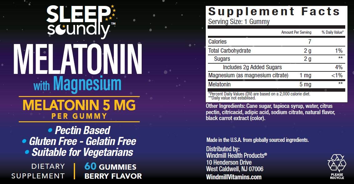 Sleep Soundly Melatonin Gummies bottle with purple label