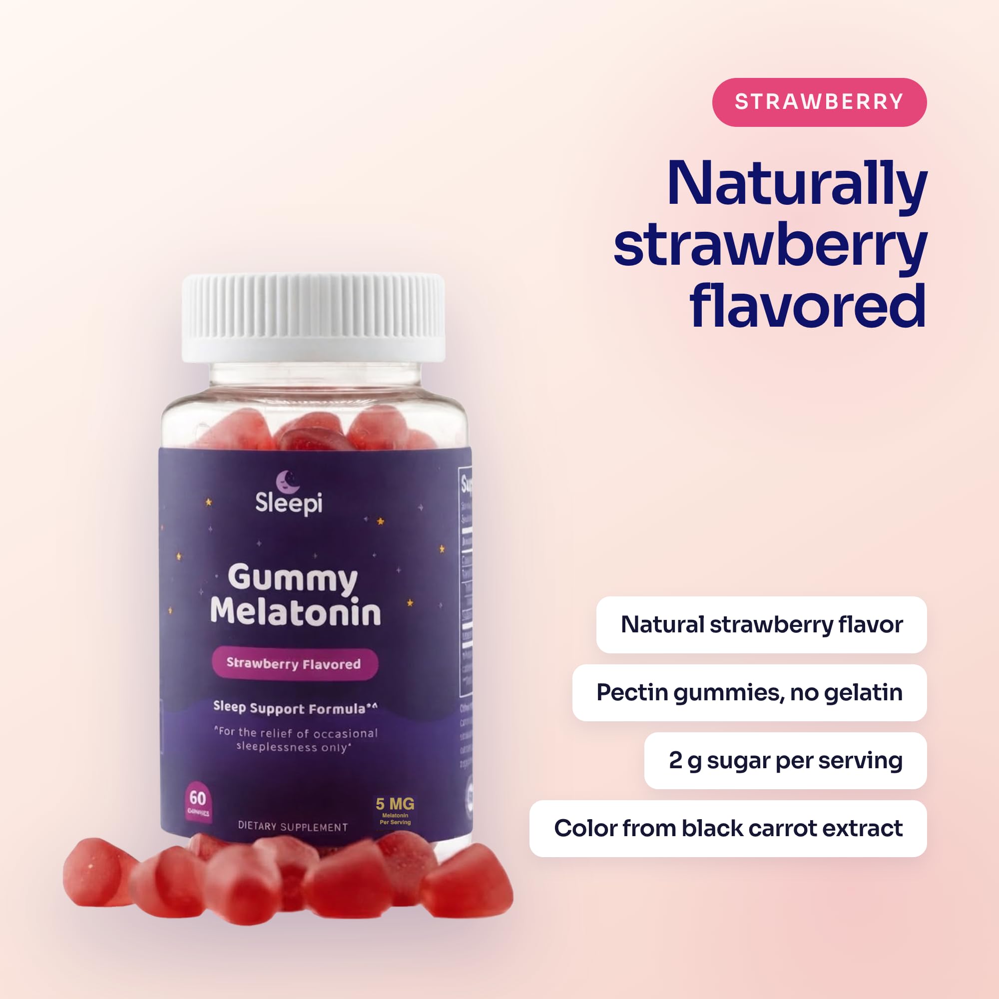 Sleepi Melatonin Gummies ingredients list on packaging