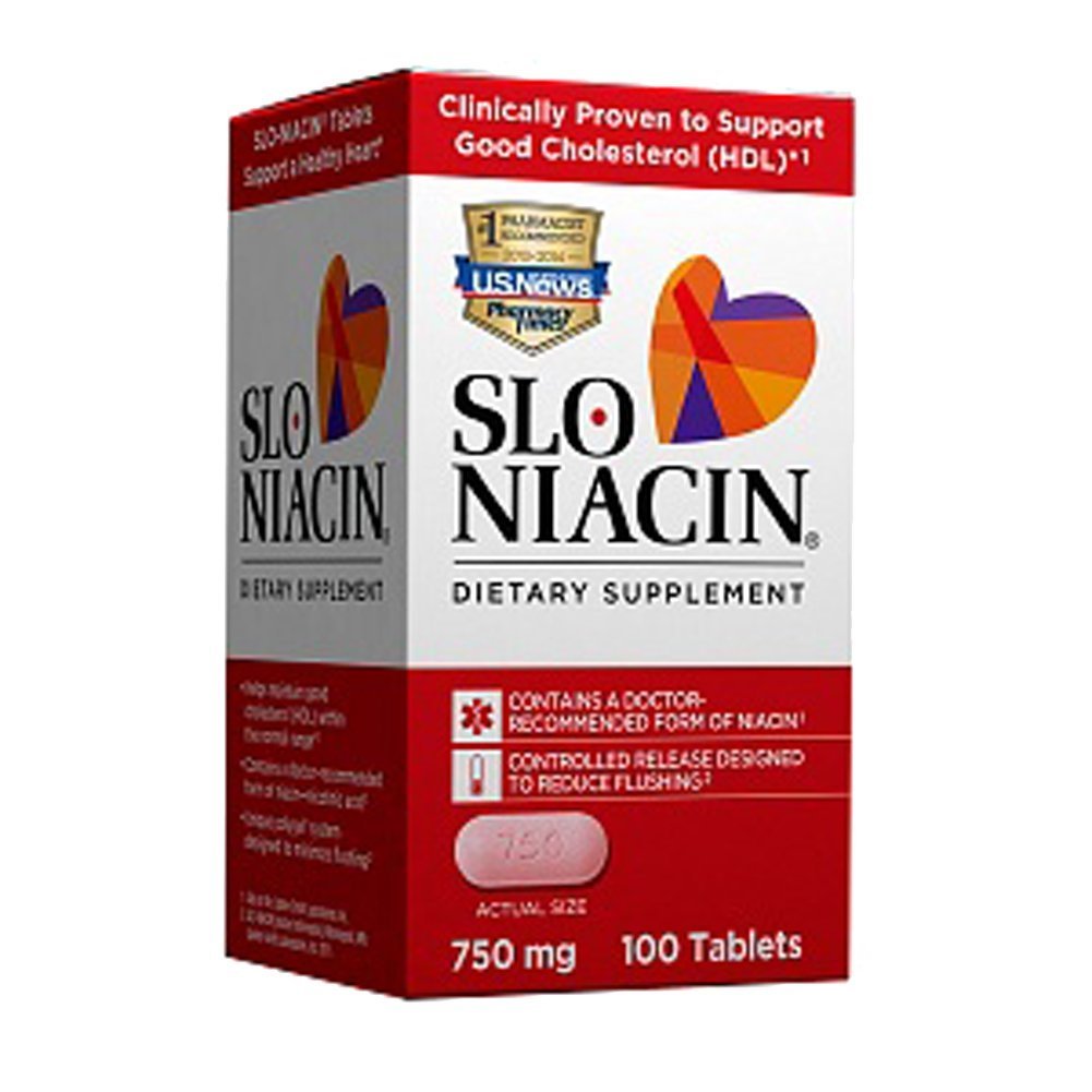 Slo-Niacin Vitamin B3 100-count controlled-release tablets front view