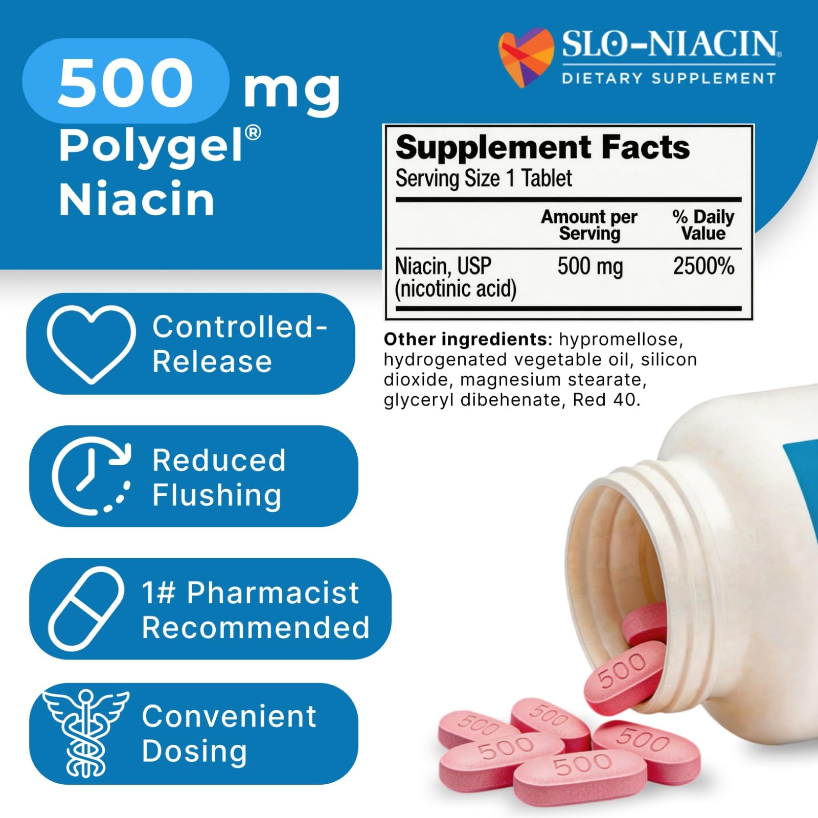 Slo-Niacin Vitamin B3 Niacin bottle side view