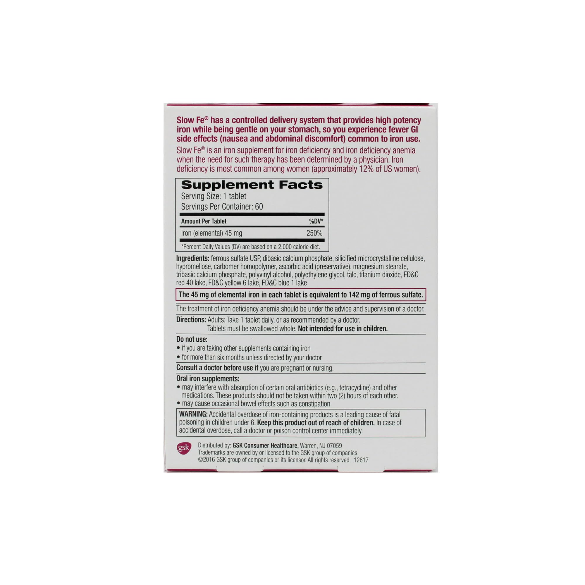 Slow Fe Iron Supplement 141g small tablet close-up