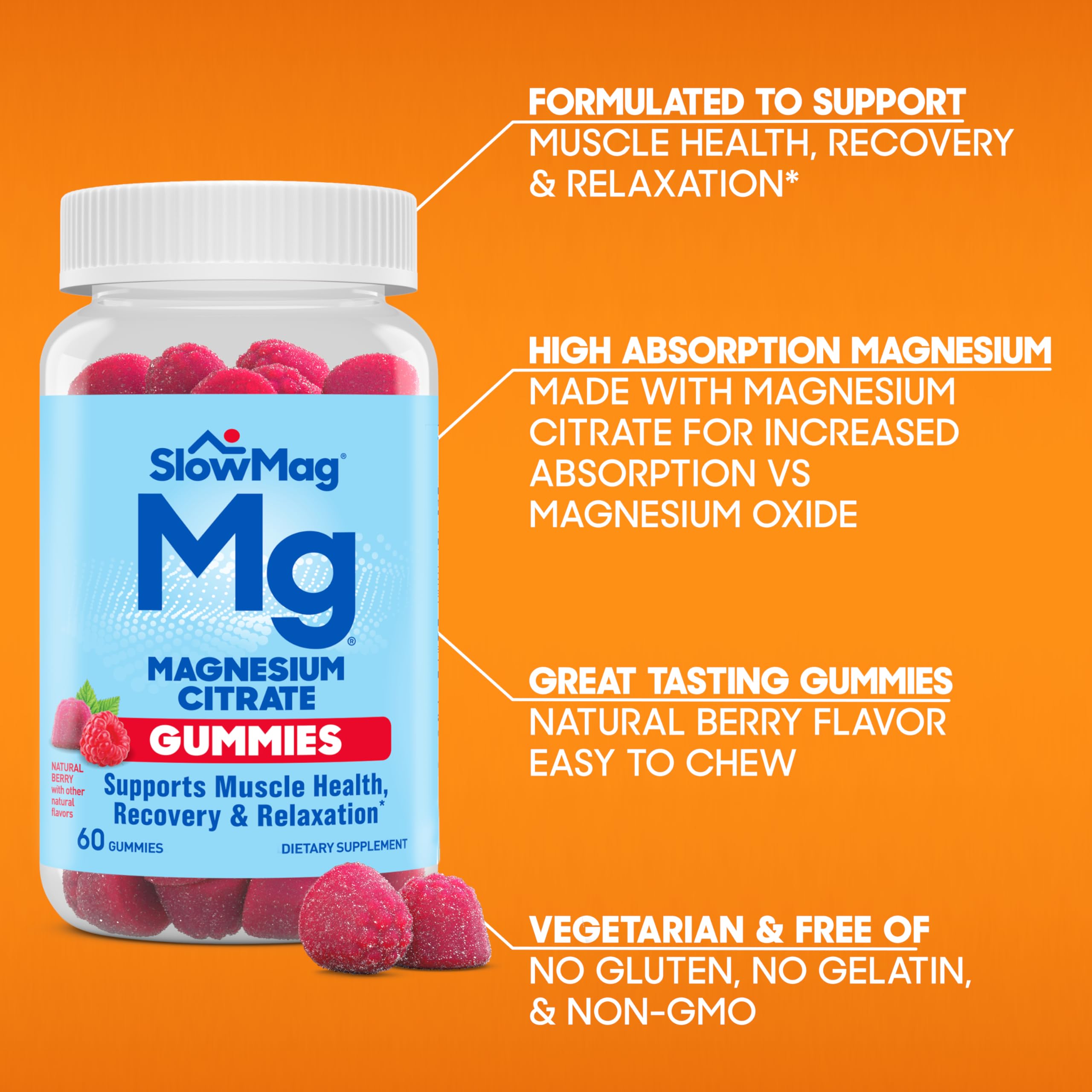 Slow-Mag Magnesium Citrate Gummy Supplement gummies close-up