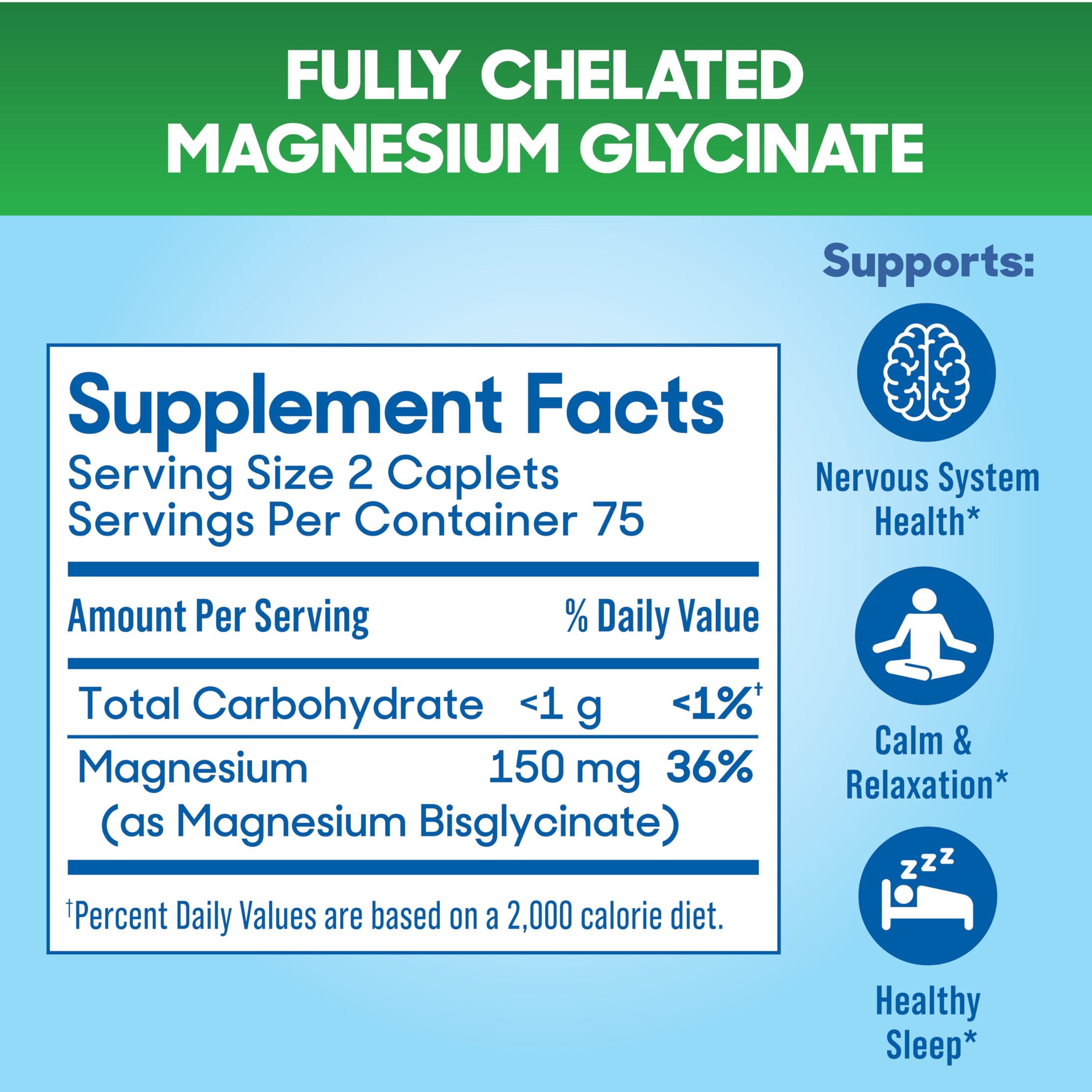 Slow-Mag Magnesium Glycinate Calm + Stress 150mg ingredients list
