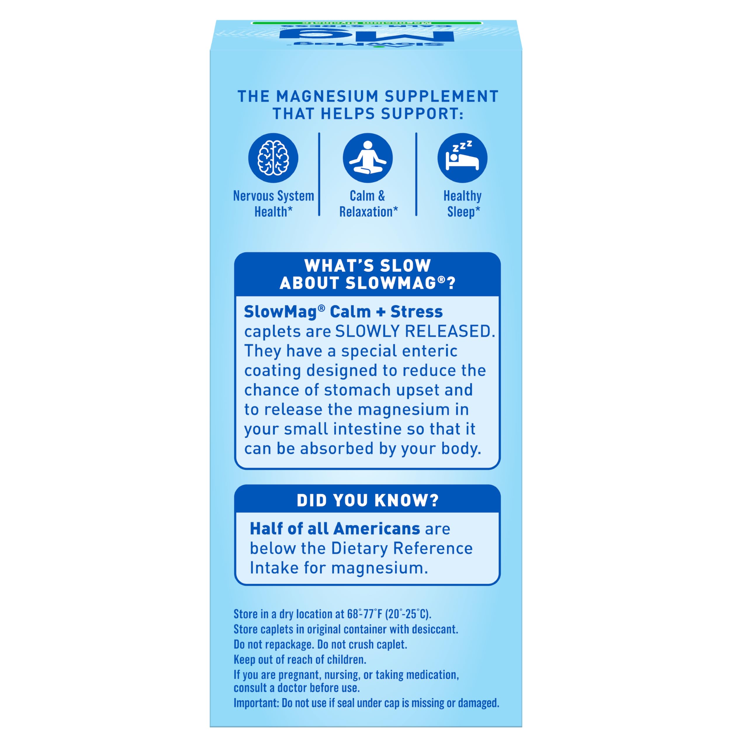 Slow-Mag Magnesium Glycinate Calm + Stress 150mg label close-up