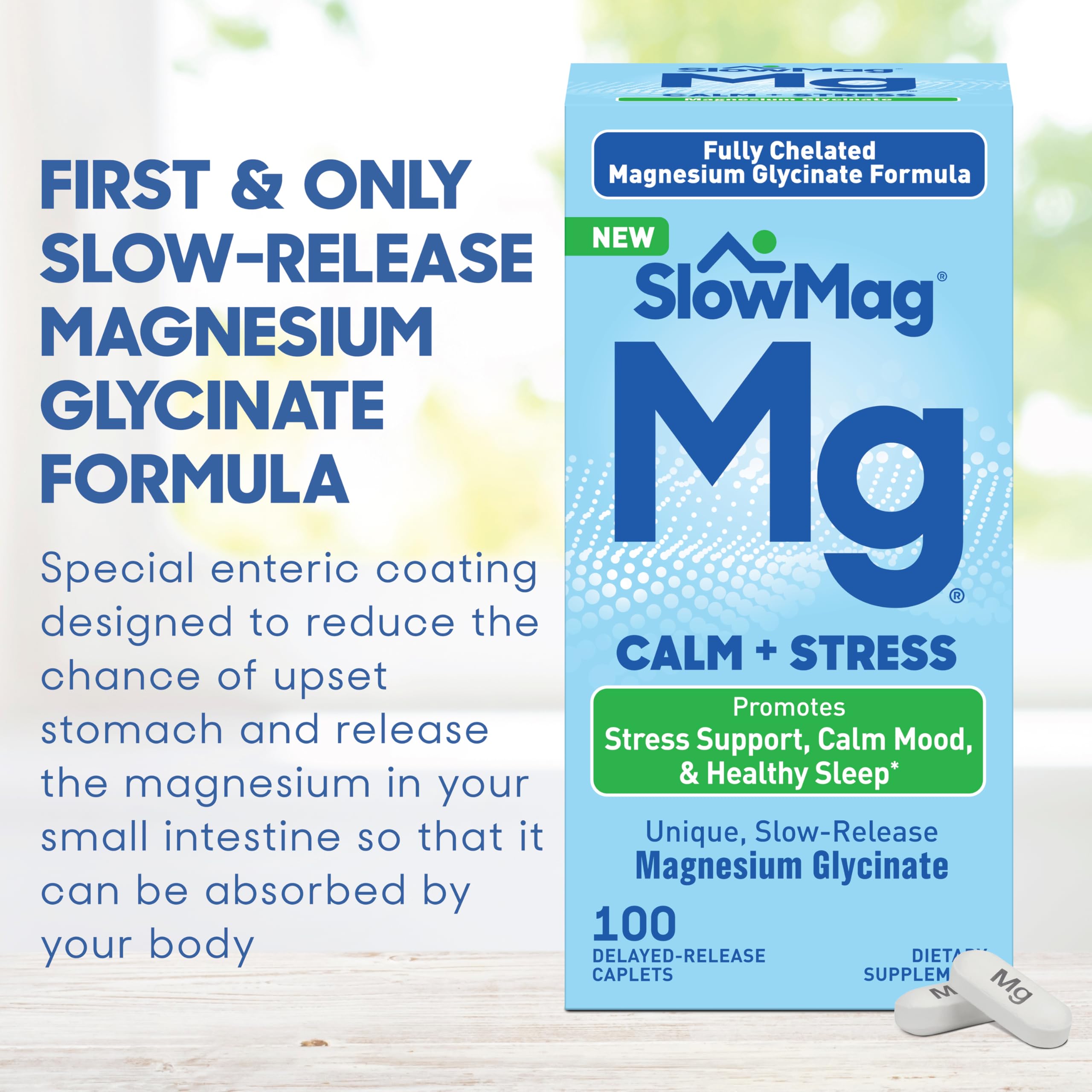 Slow-Mag Magnesium Glycinate Calm + Stress 150mg side view