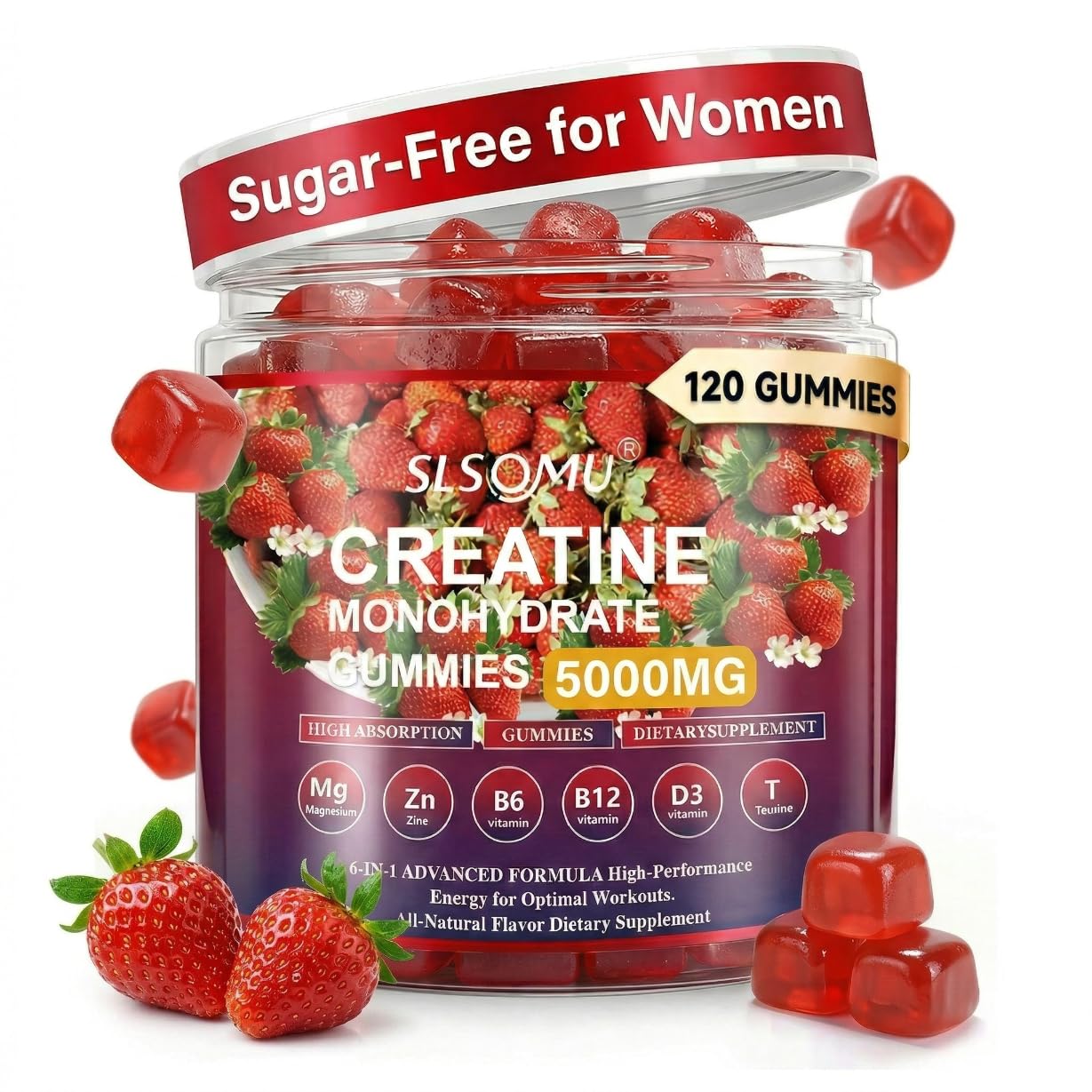Slsomu Creatine Monohydrate Gummies front view with packaging