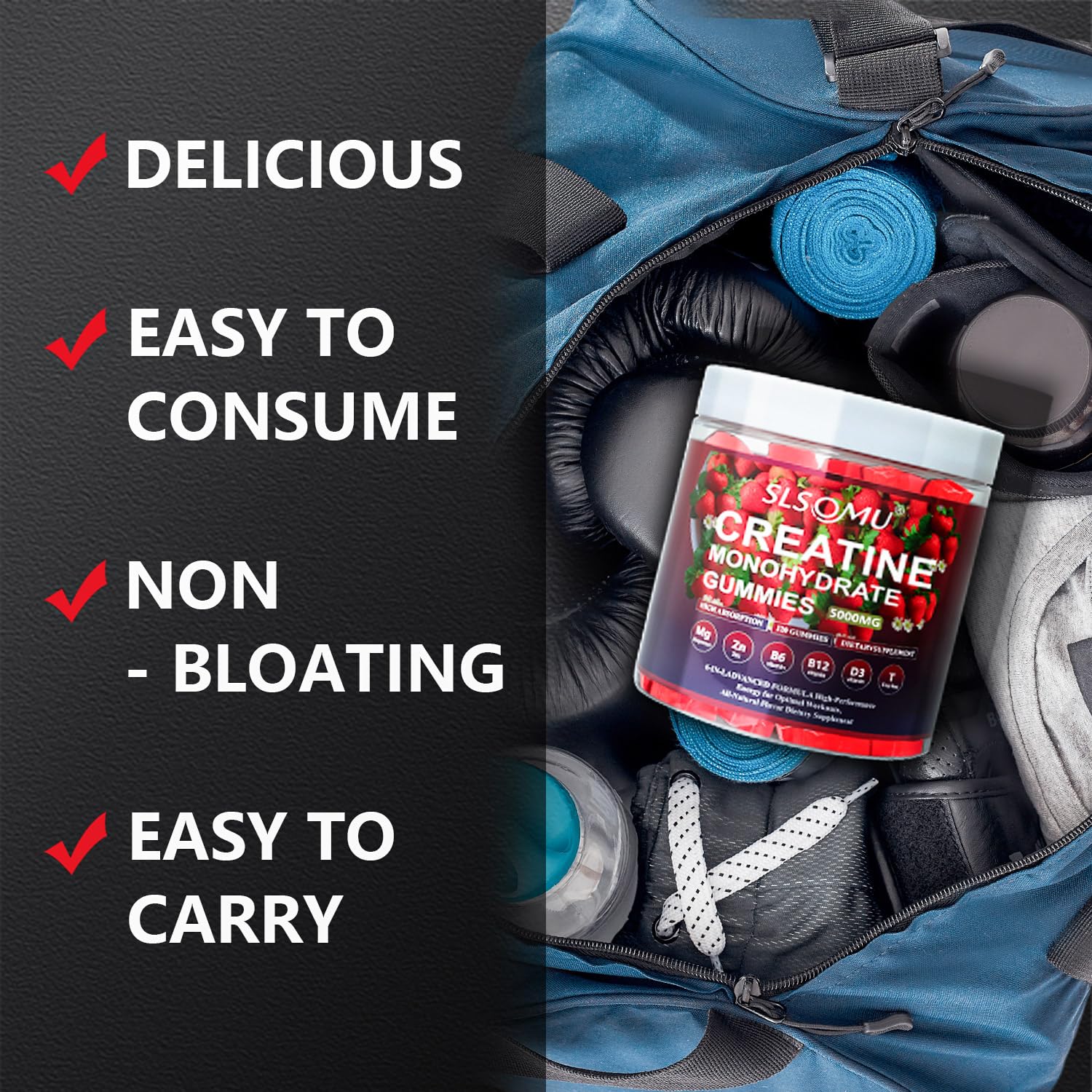Slsomu Creatine Monohydrate Gummies in a hand