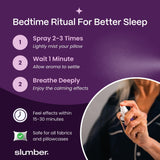 Slumber Dream Sleep Pillow Spray on a bedside table with flowers