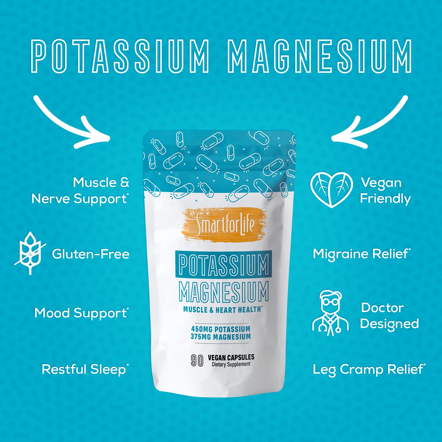 Smart for Life Magnesium Potassium Supplement capsules in hand