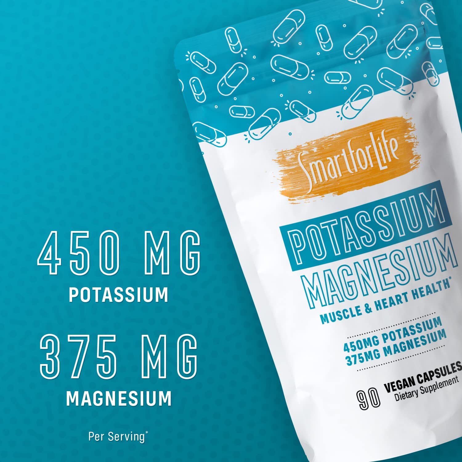 Smart for Life Magnesium Potassium Supplement capsules on a wooden surface