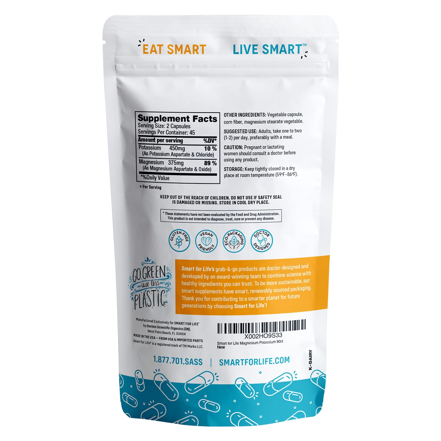Smart for Life Magnesium Potassium Supplement packaging details
