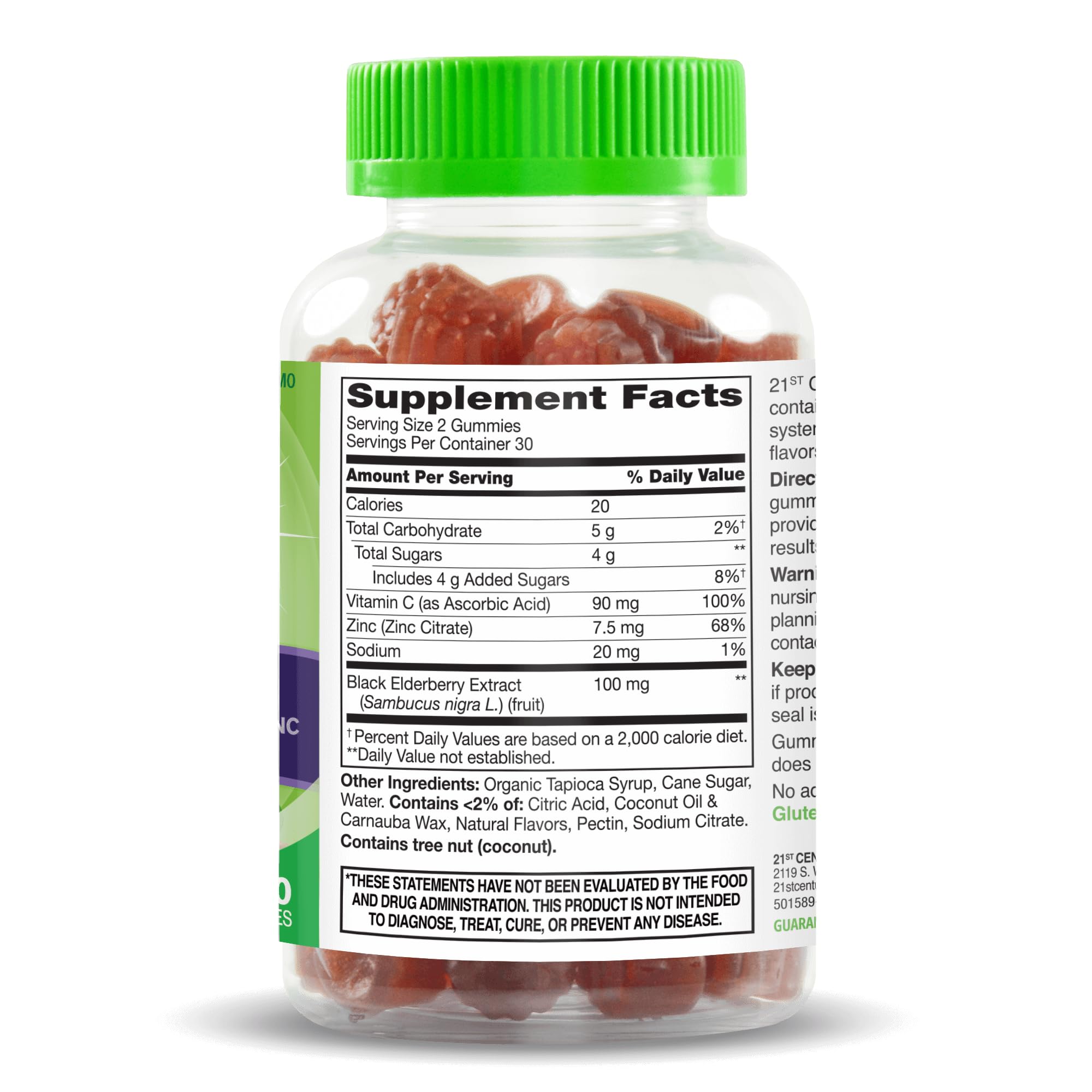 SMART MONKEY TECHNOLOGIES Elderberry Gummies side view showing nutritional information
