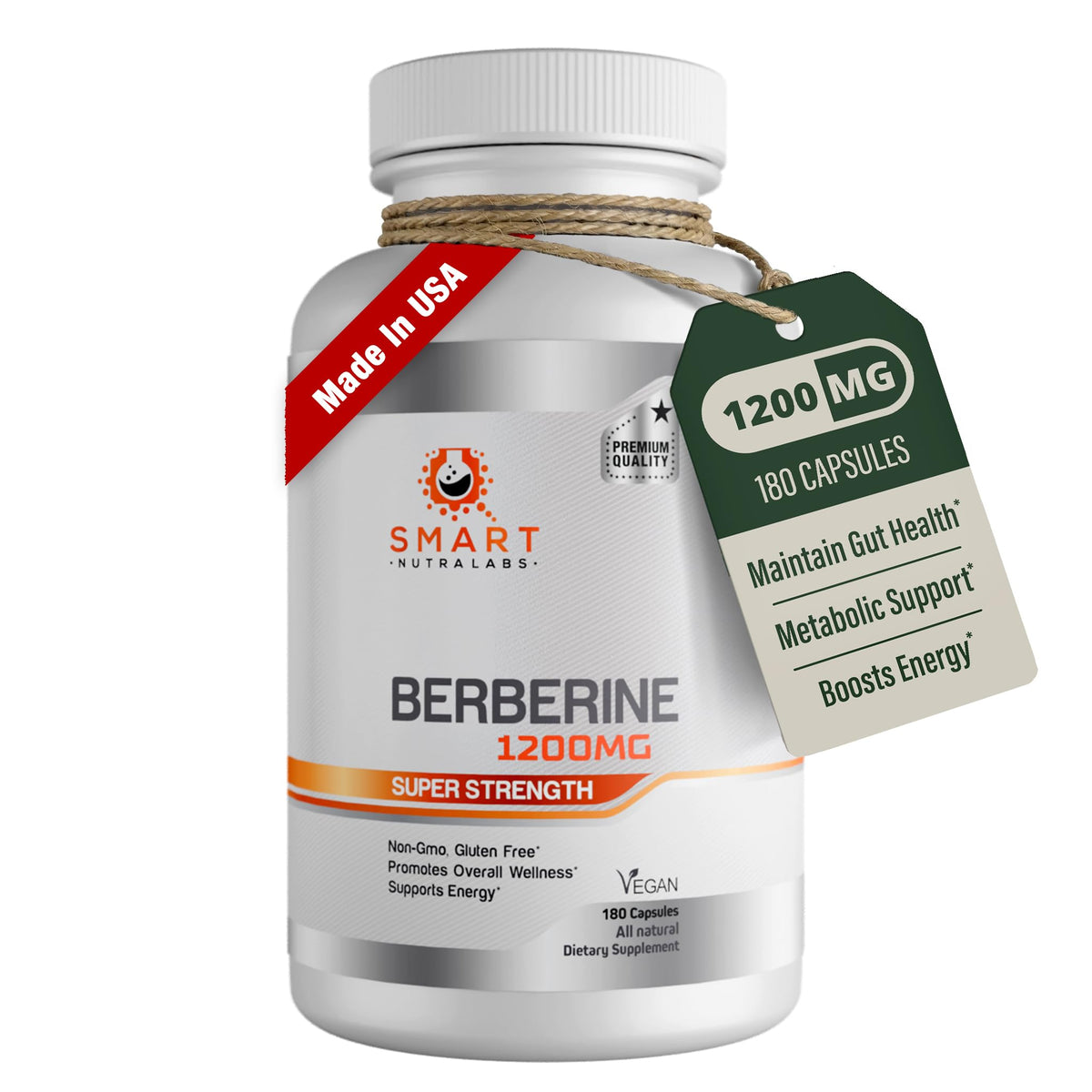 Smart Nutra Labs Berberine 1200mg vegan capsules front view