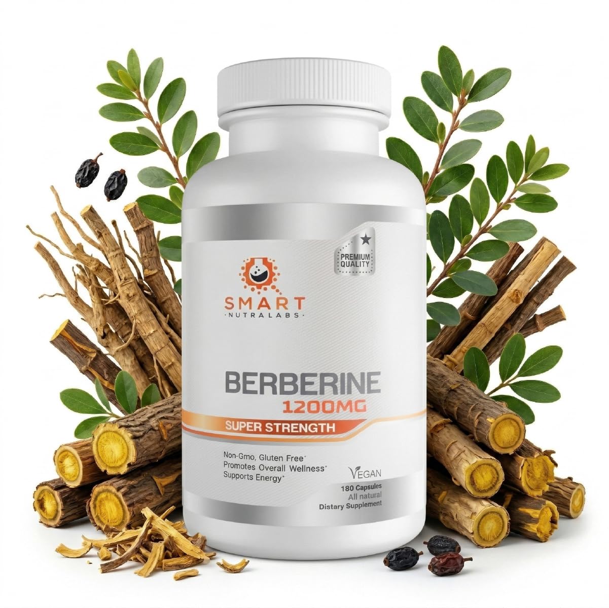 Smart Nutra Labs Berberine 1200mg vegan capsules with fresh herbs