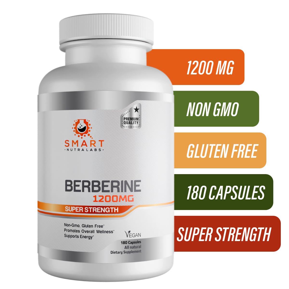 Smart Nutra Labs Berberine 1200mg vegan capsules with measuring spoon