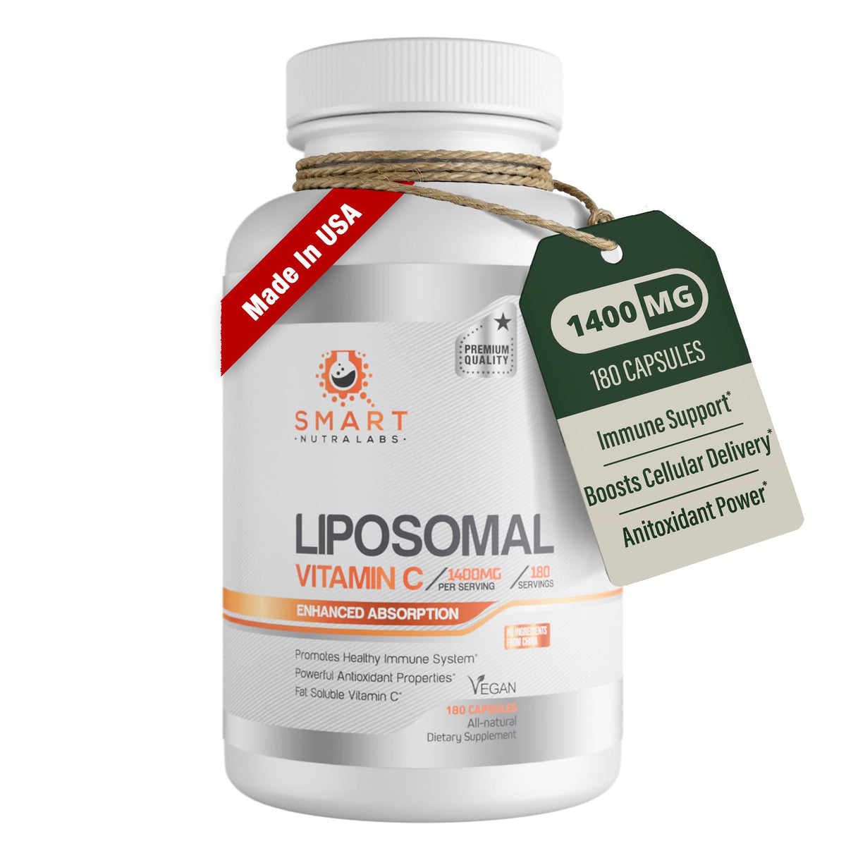 Smart Nutra Labs Liposomal Vitamin C 1400mg capsules front view