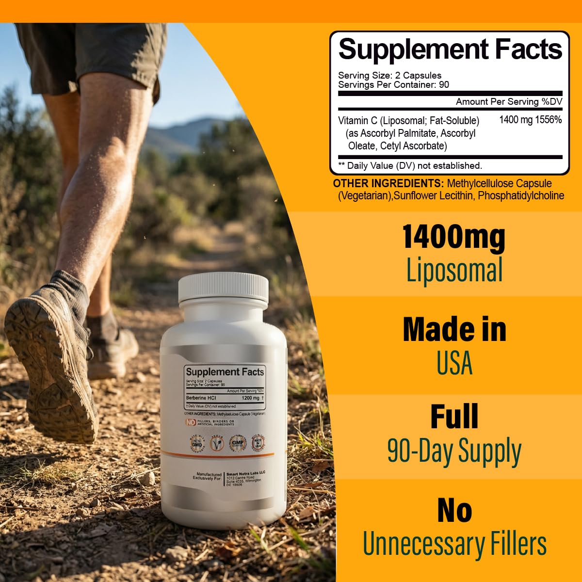 Smart Nutra Labs Liposomal Vitamin C 1400mg capsules side view