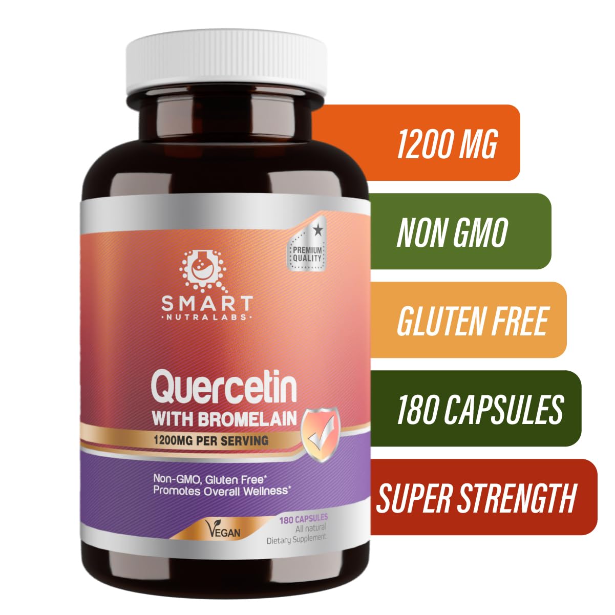 Smart Nutra Labs Quercetin with Bromelain packaging on a table