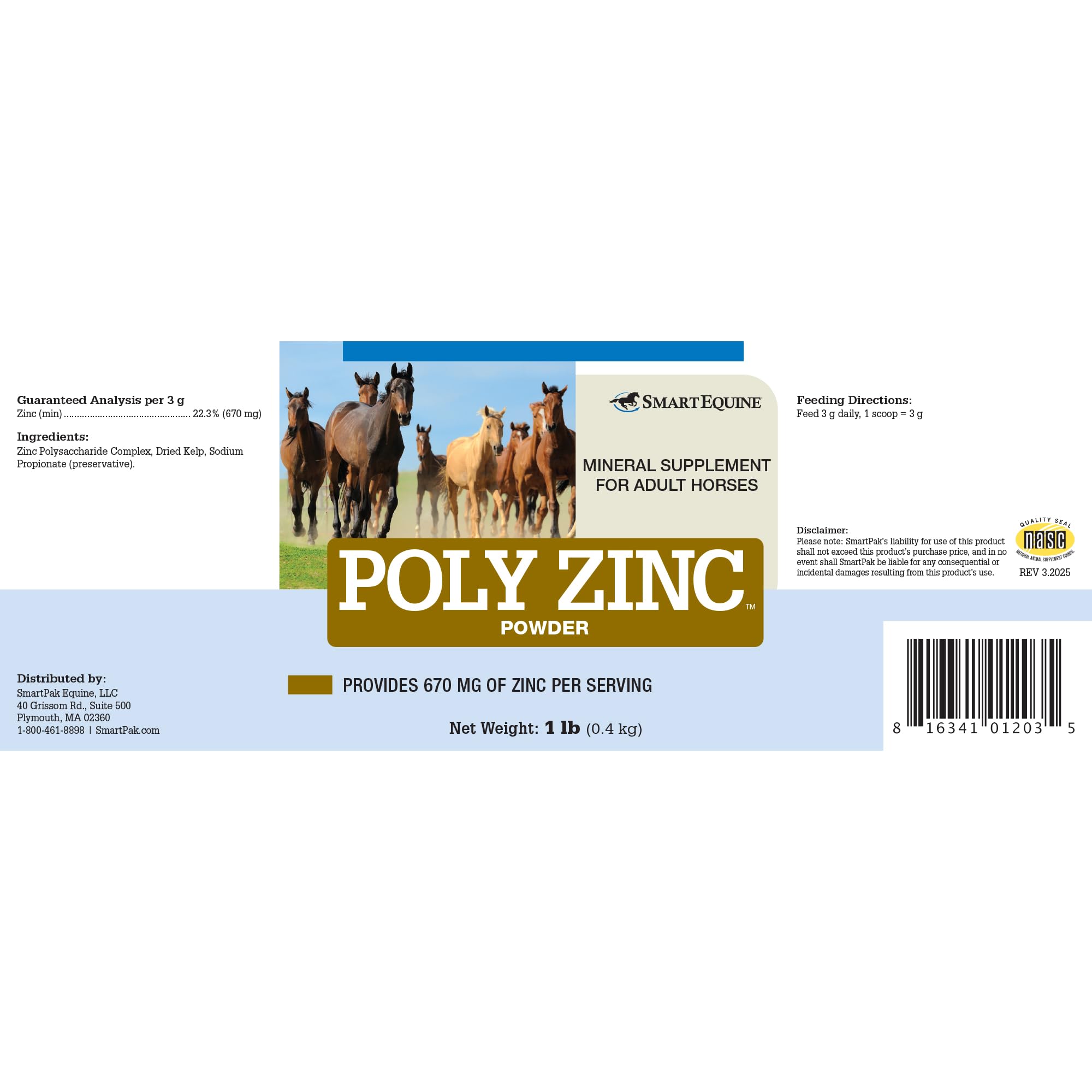 SmartEquine Zinc Supplement for Horses 522g packaging