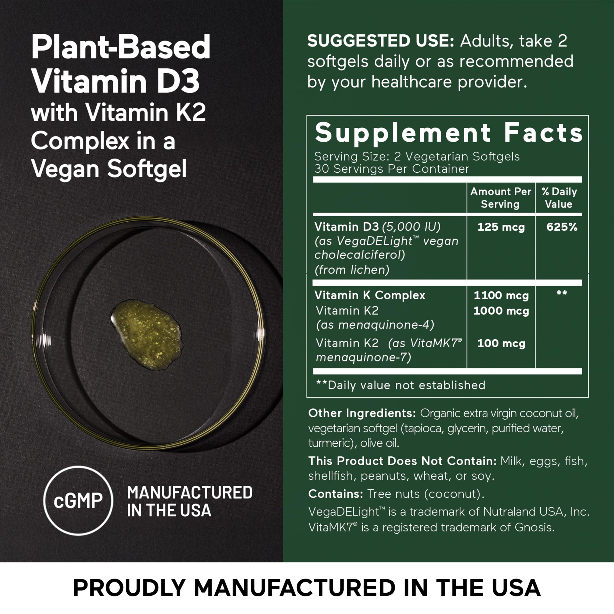 SMARTERNUTRITION Vitamin D3 K2 Supplement ingredients list