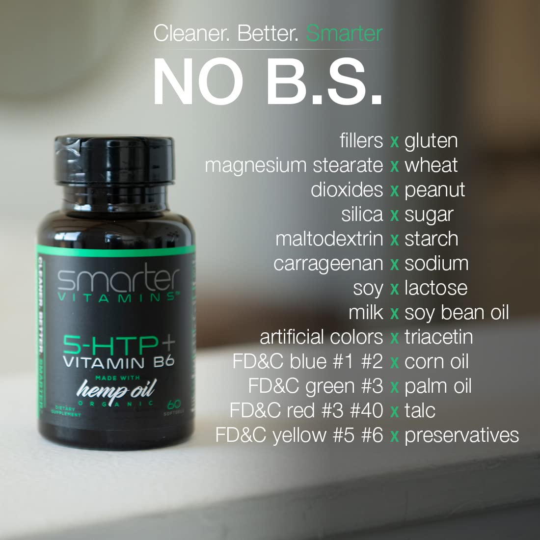 SmarterVitamins 5-HTP Softgels 200mg bottle side view