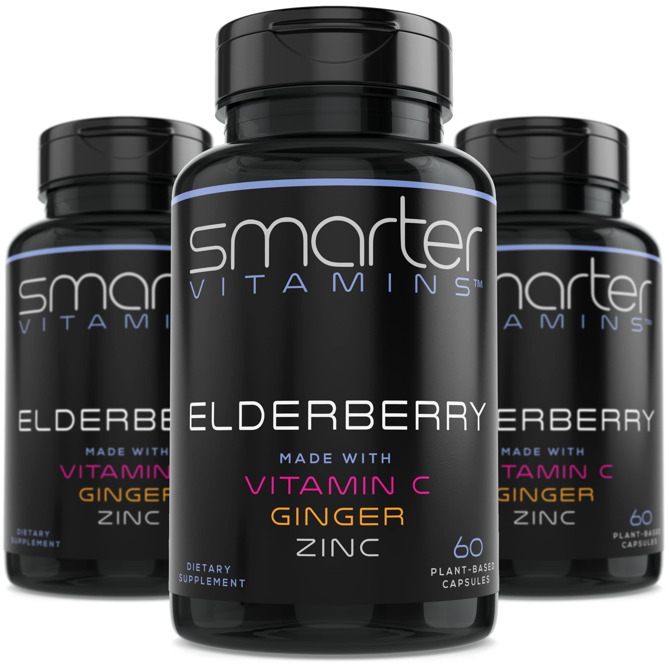 SmarterVitamins Elderberry Supplement 180 plant-based capsules front view