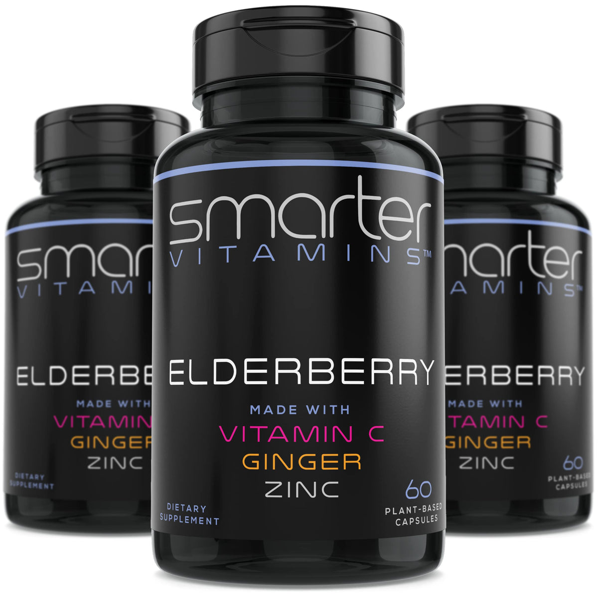 SmarterVitamins Elderberry Supplement 180 plant-based capsules front view
