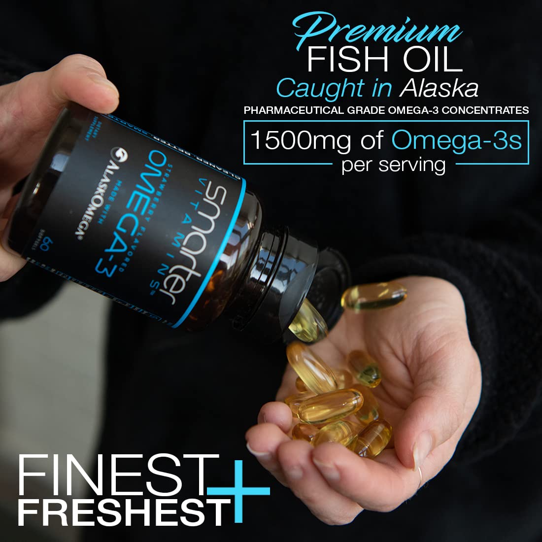 SmarterVitamins Omega-3 Fish Oil Softgels showing softgels
