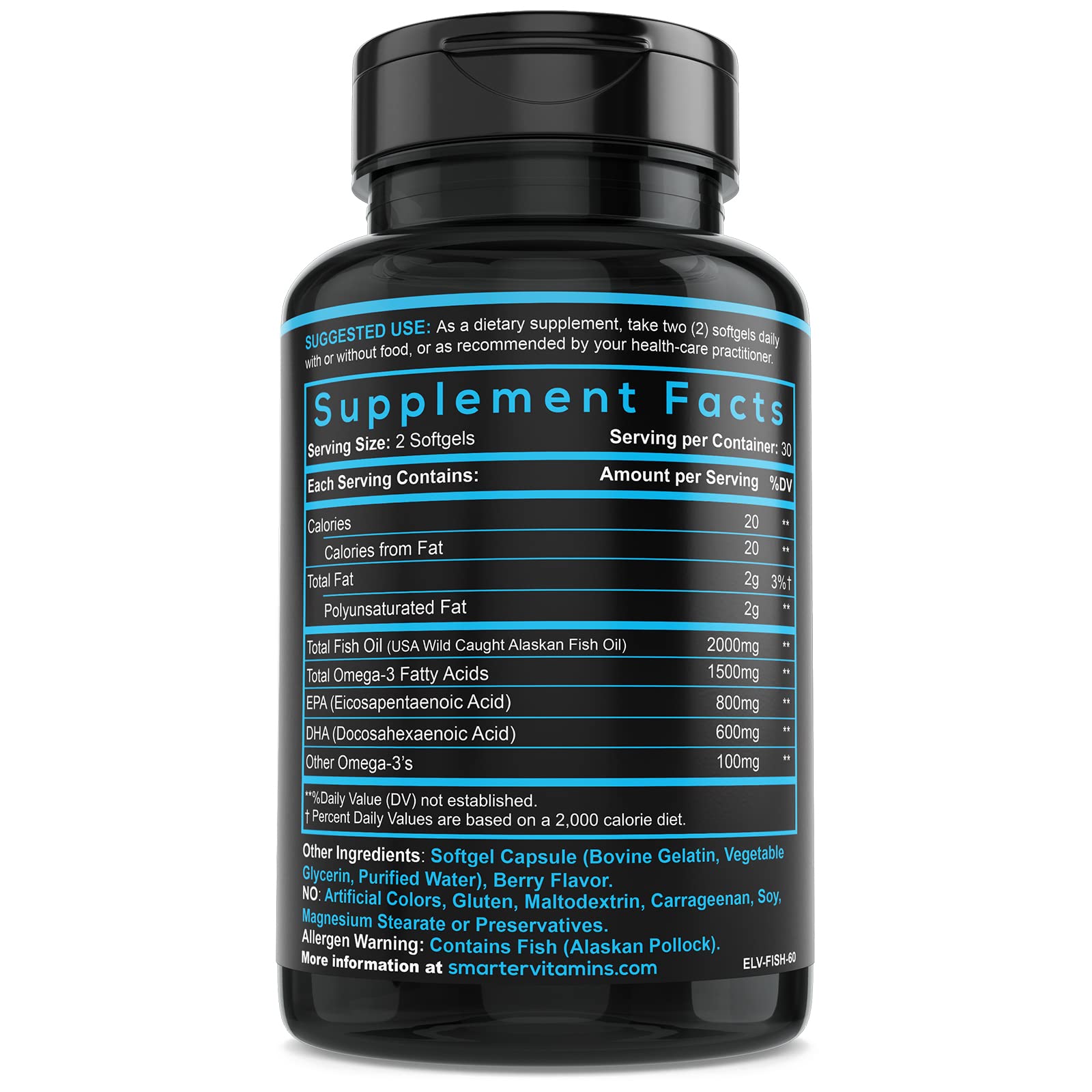 SmarterVitamins Omega-3 Fish Oil Softgels with ingredients list