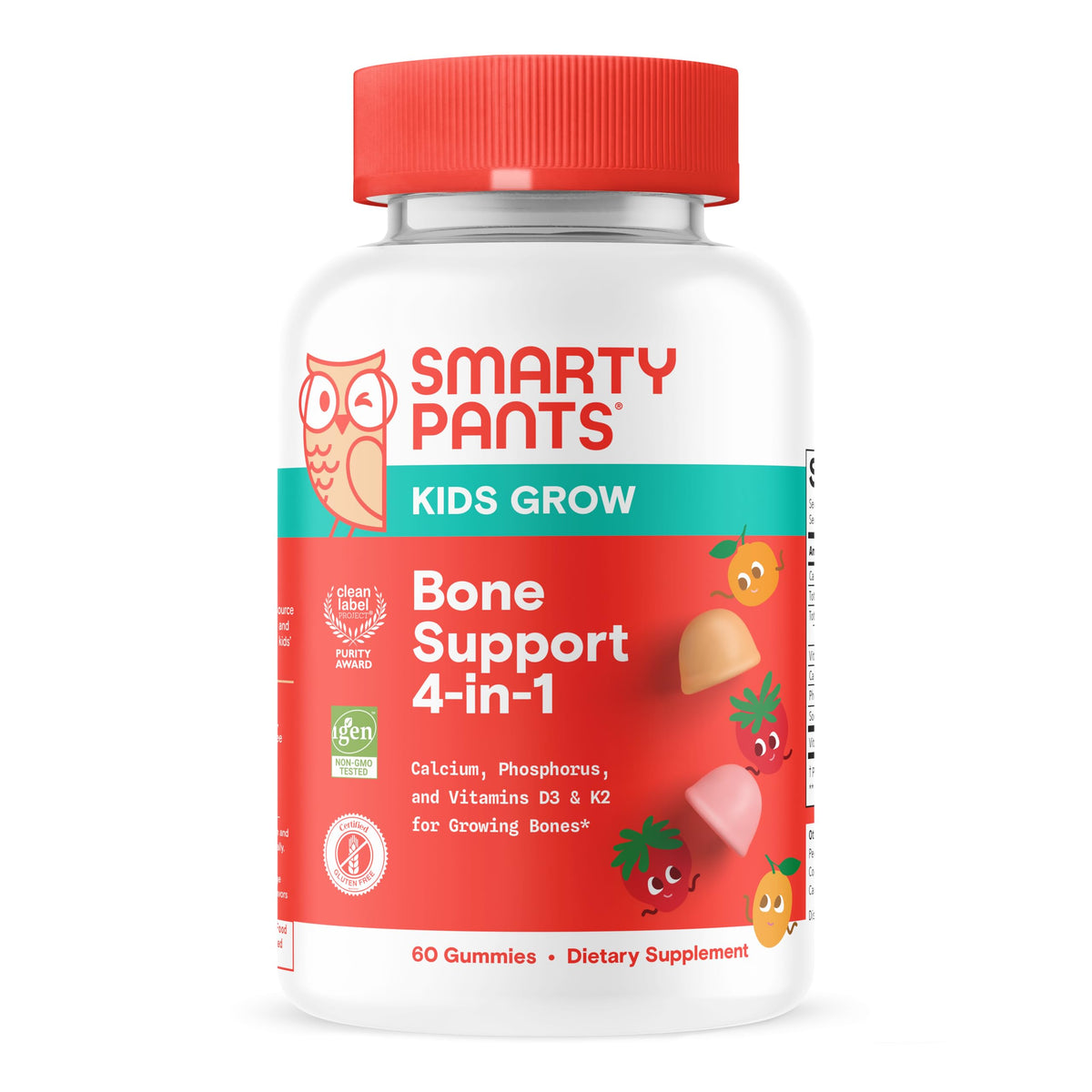 SmartyPants Kids Bone Support Gummies 60ct front view with packaging