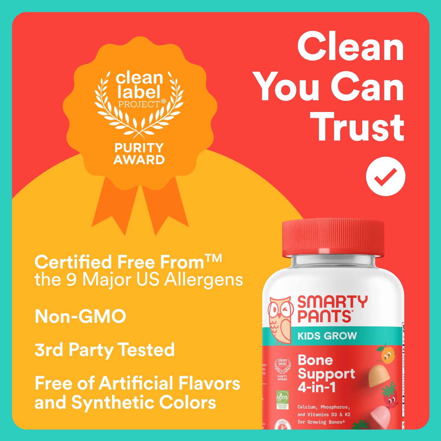 SmartyPants Kids Bone Support Gummies 60ct product details on a table