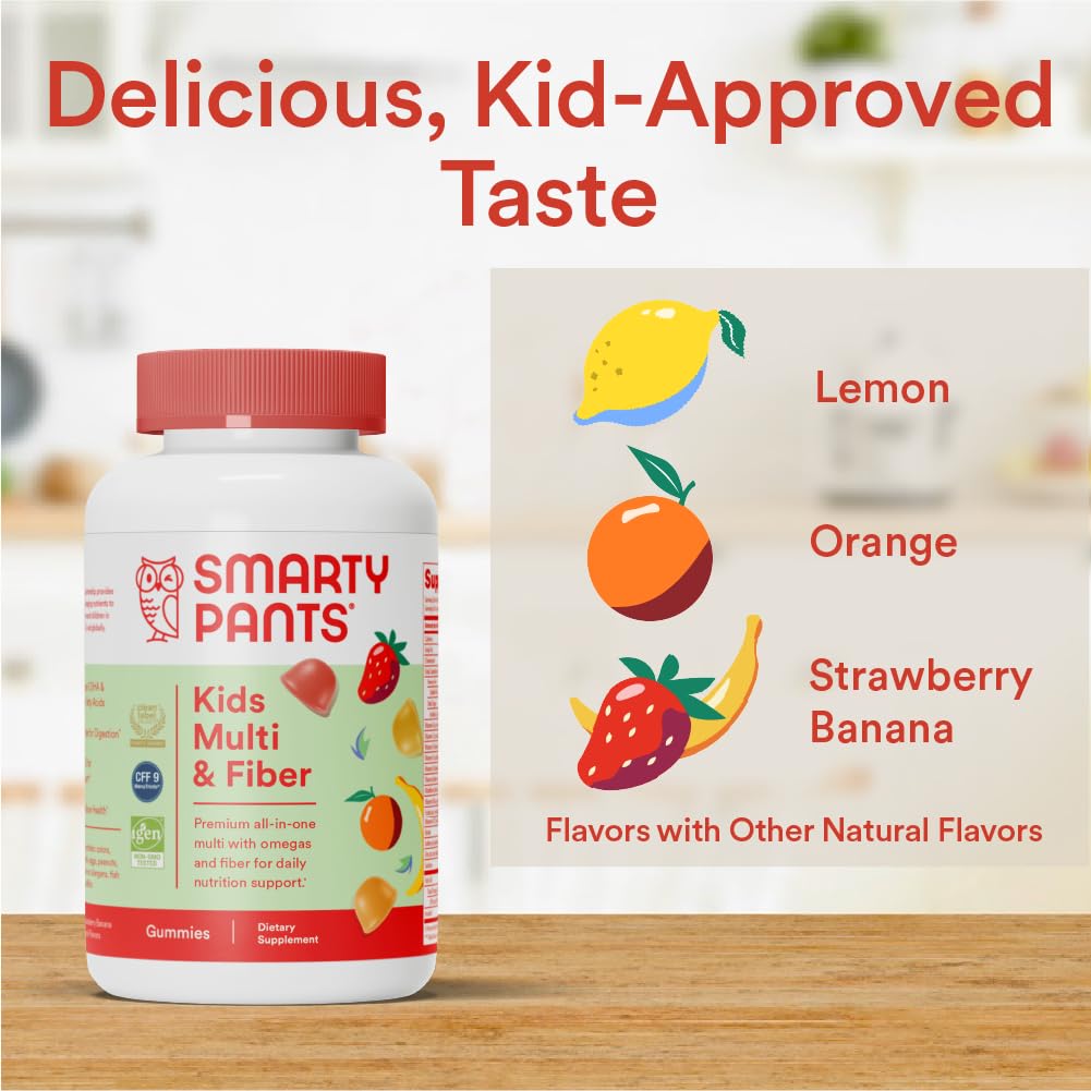 SmartyPants Kids Multi & Fiber Gummies on a kitchen counter