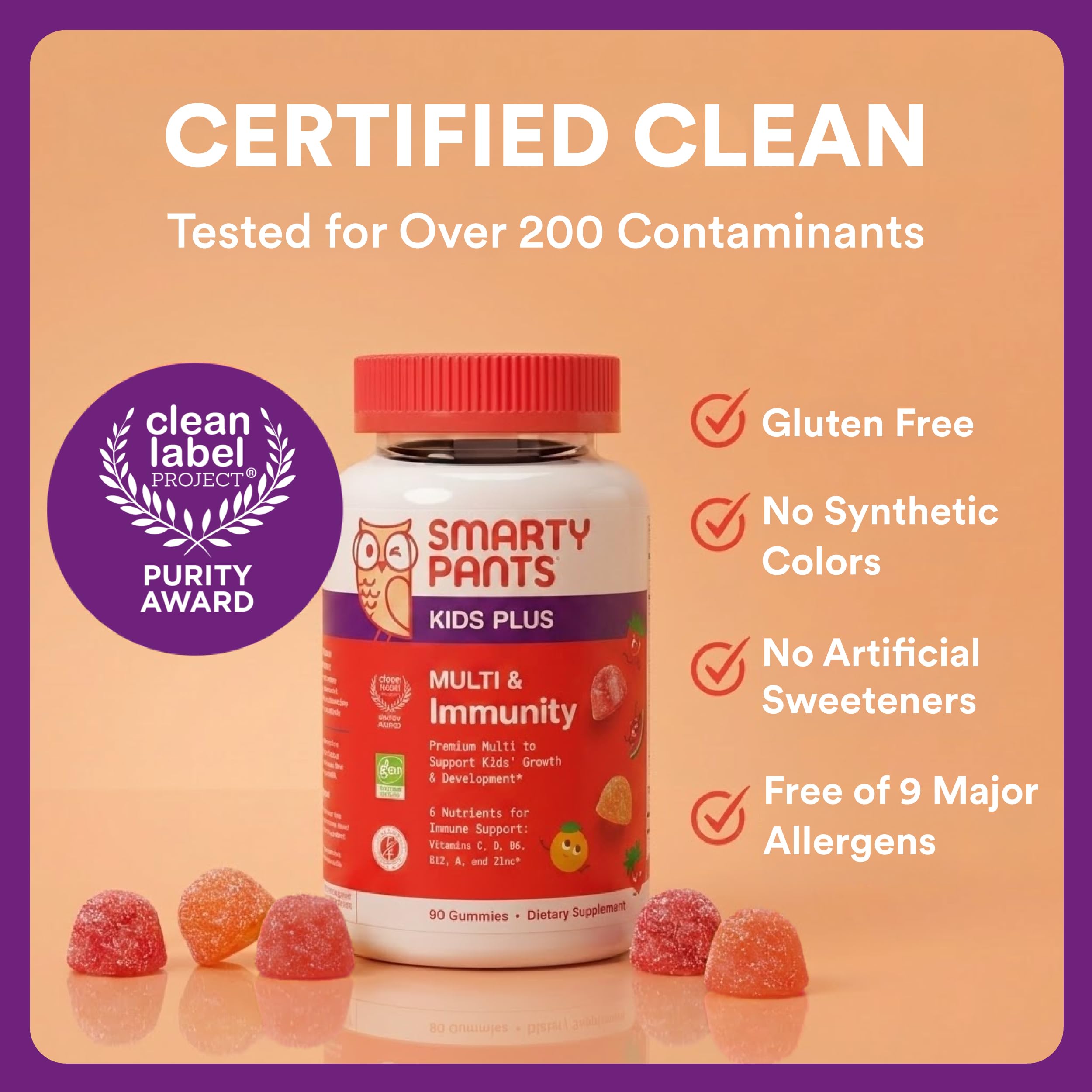 SmartyPants Kids Plus Multi & daily wellness gummy vitamins displayed with fruit