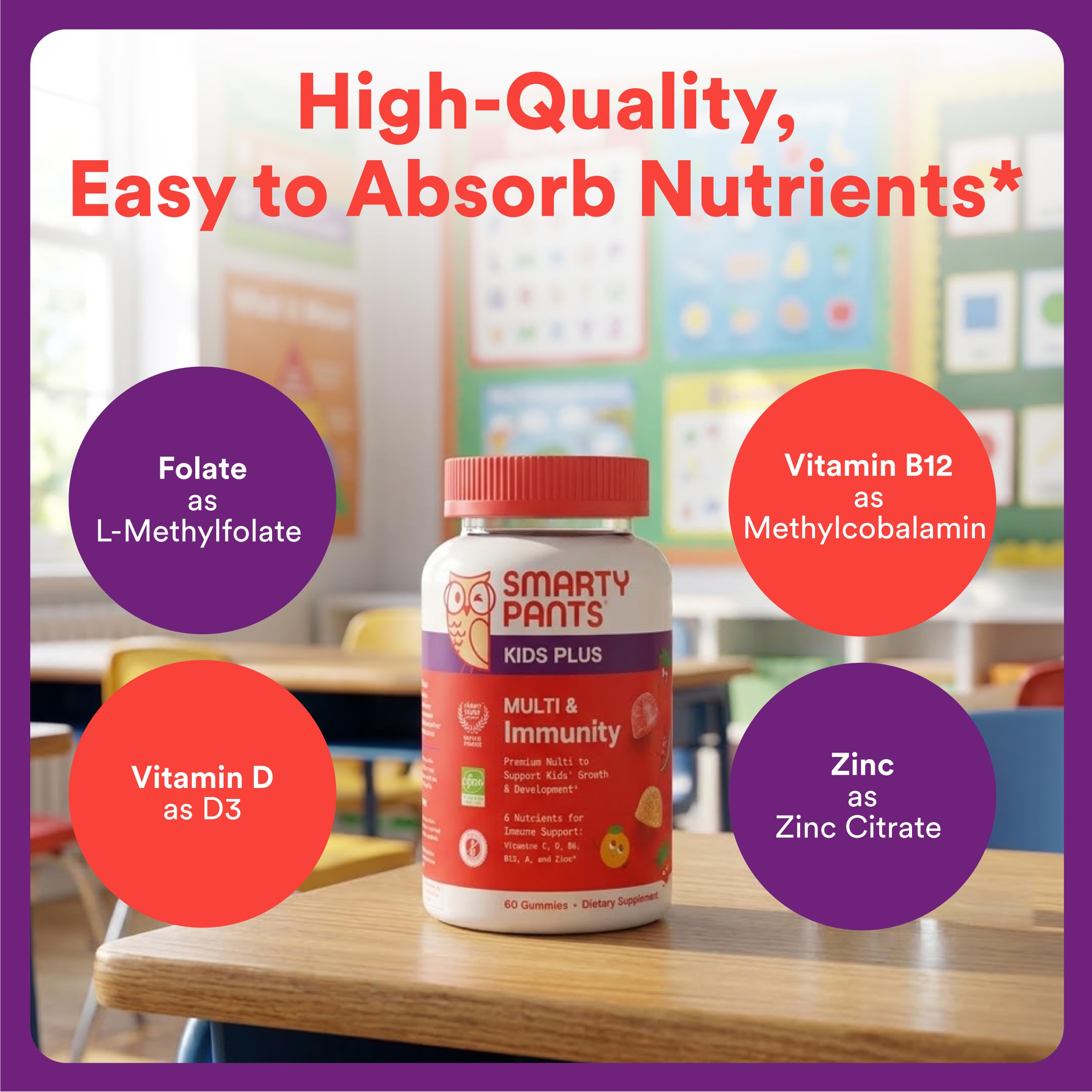 SmartyPants Kids Plus Multi & daily wellness gummy vitamins in Tangerine flavour