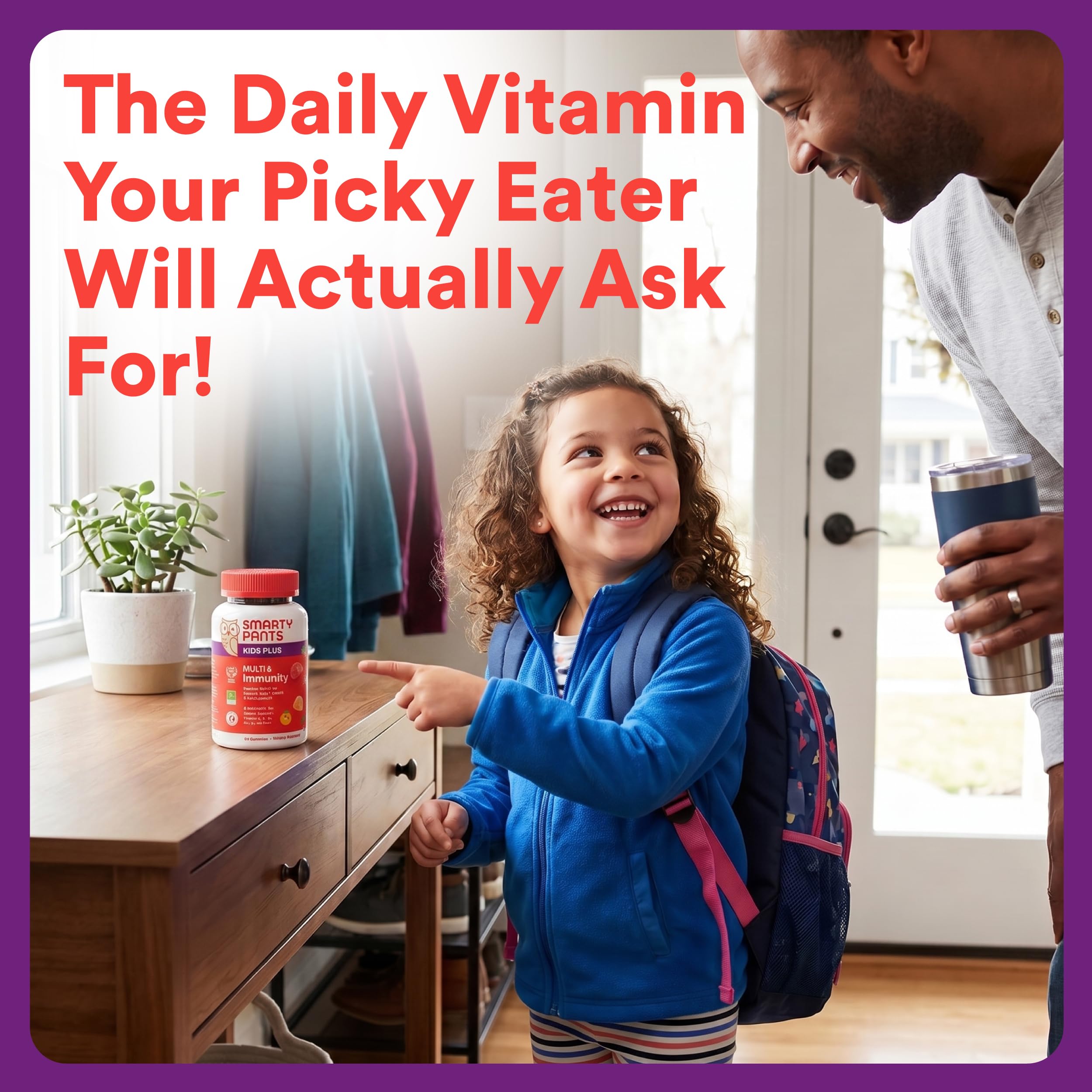 SmartyPants Kids Plus Multi & daily wellness gummy vitamins on a wooden table