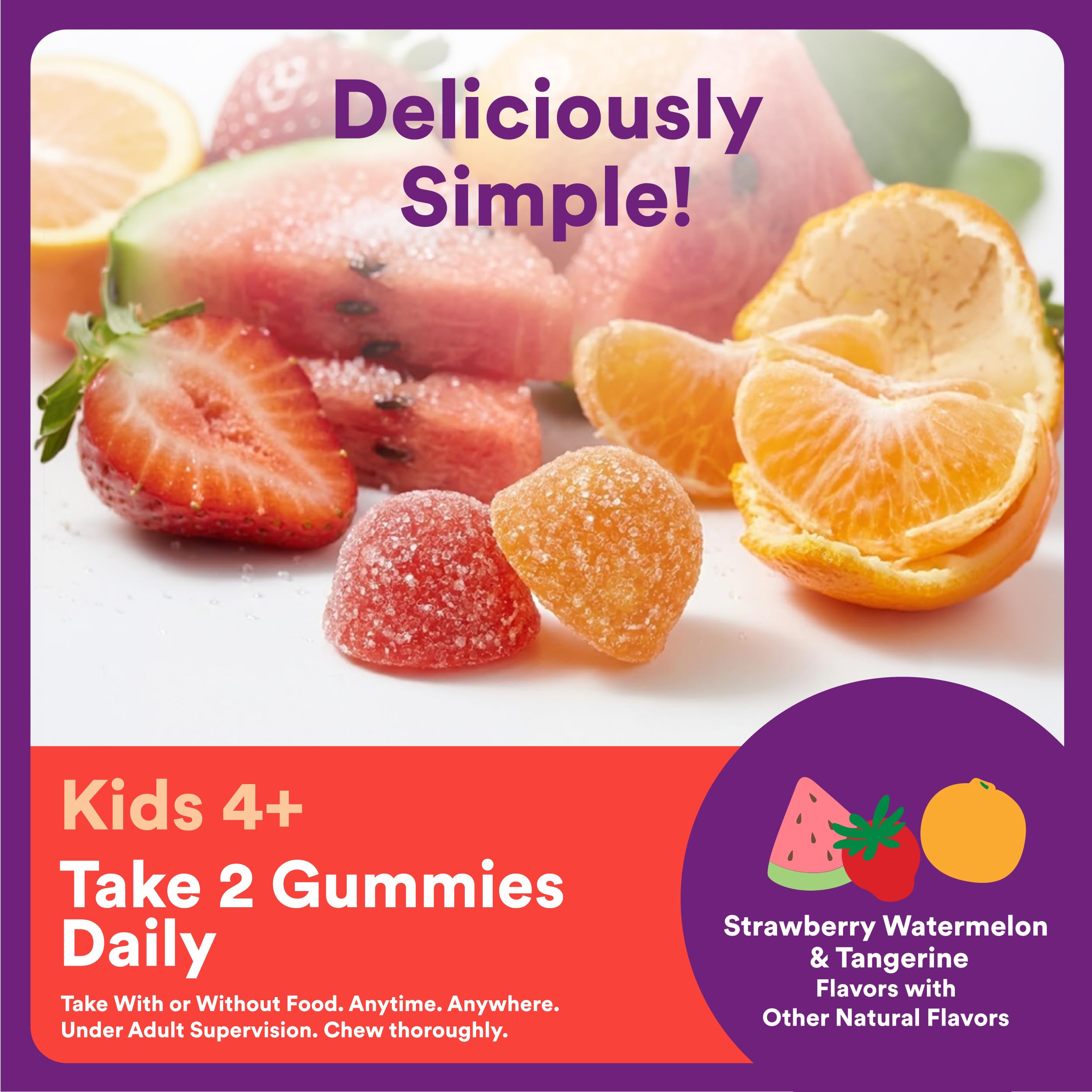 SmartyPants Kids Plus Multi & daily wellness gummy vitamins with packaging and serving suggestion