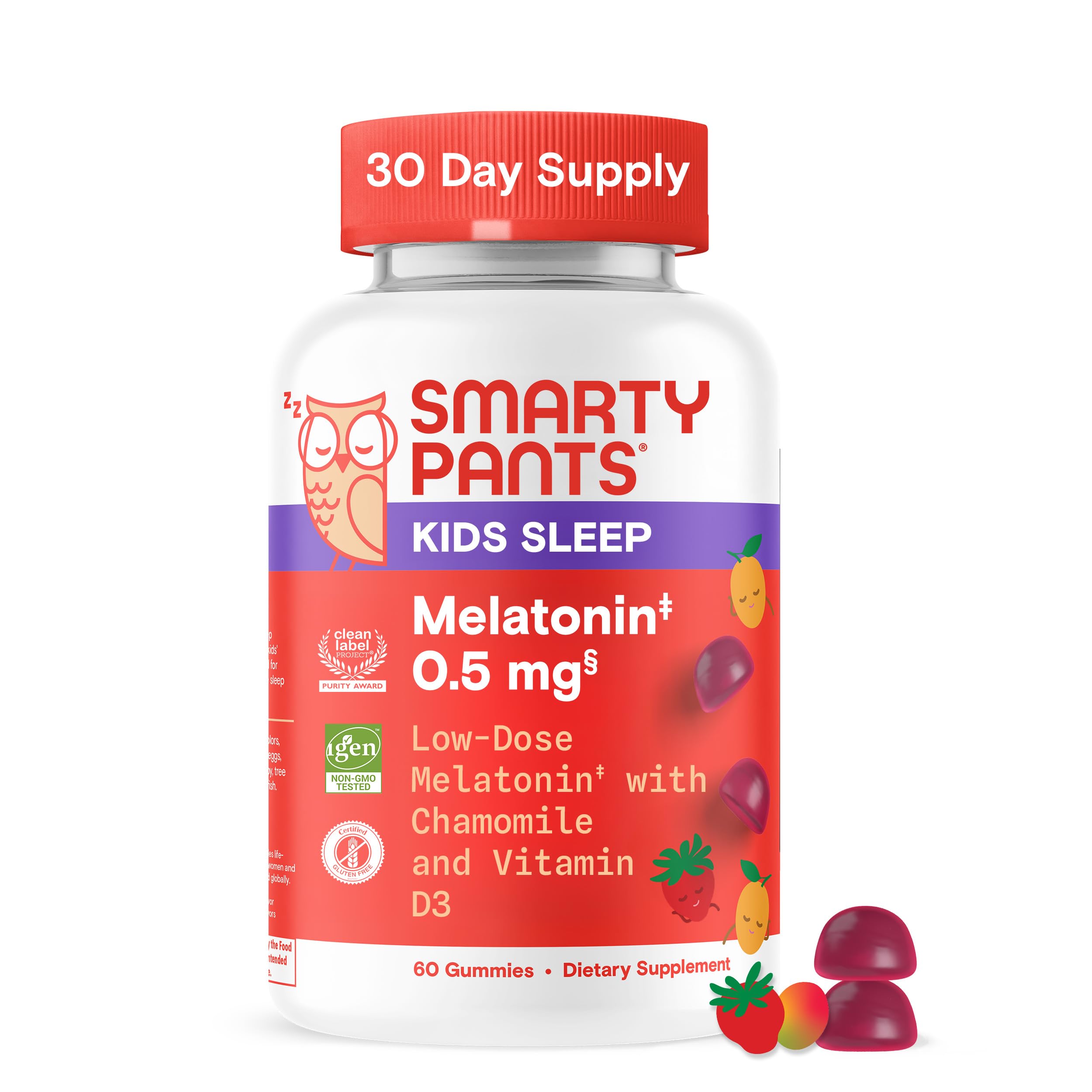 SmartyPants Kids Sleep Melatonin 0.5mg gummy supplement front view