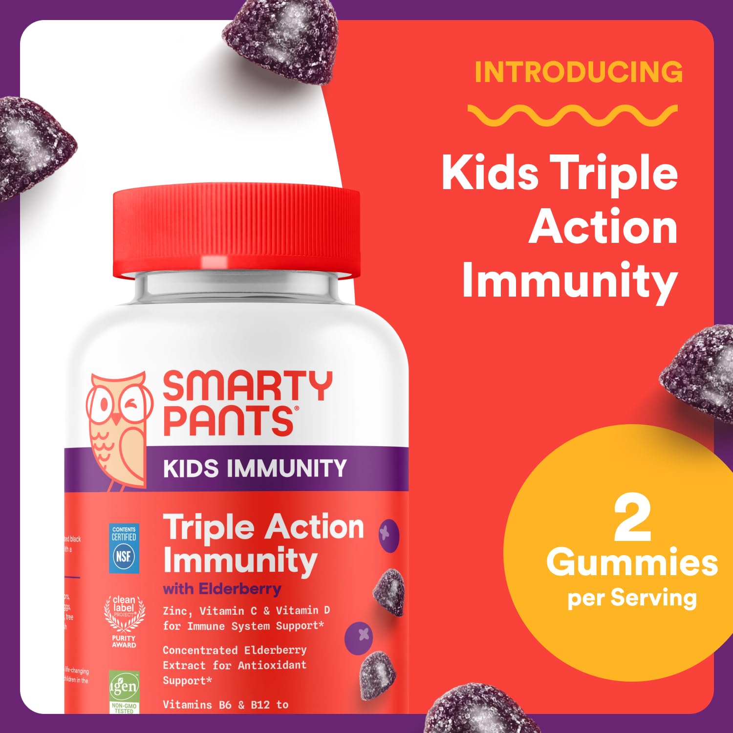 SmartyPants Kids Triple Action daily wellness Gummies bottle side view