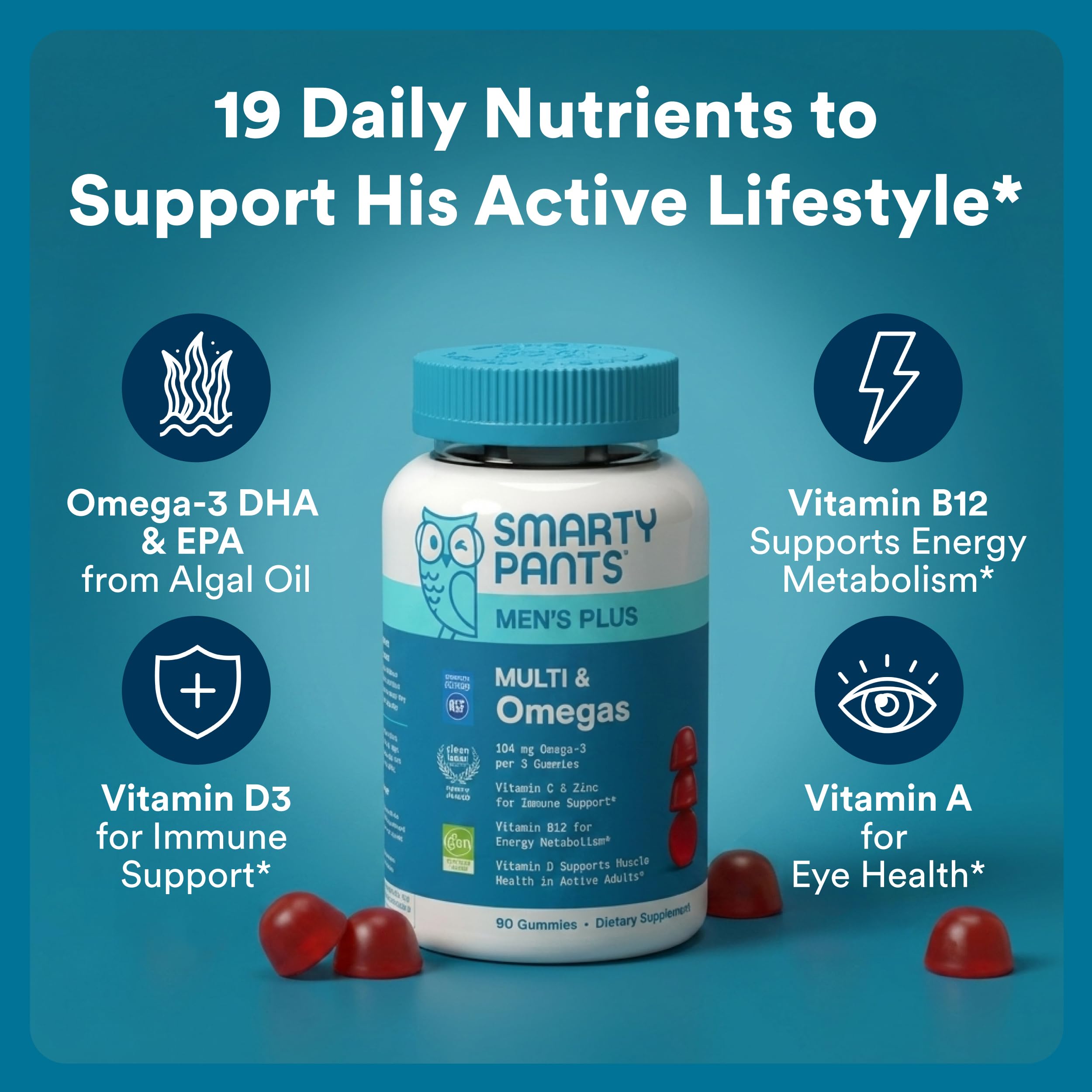 SmartyPants Men's Multivitamin Gummies raspberry lemonade flavour close-up