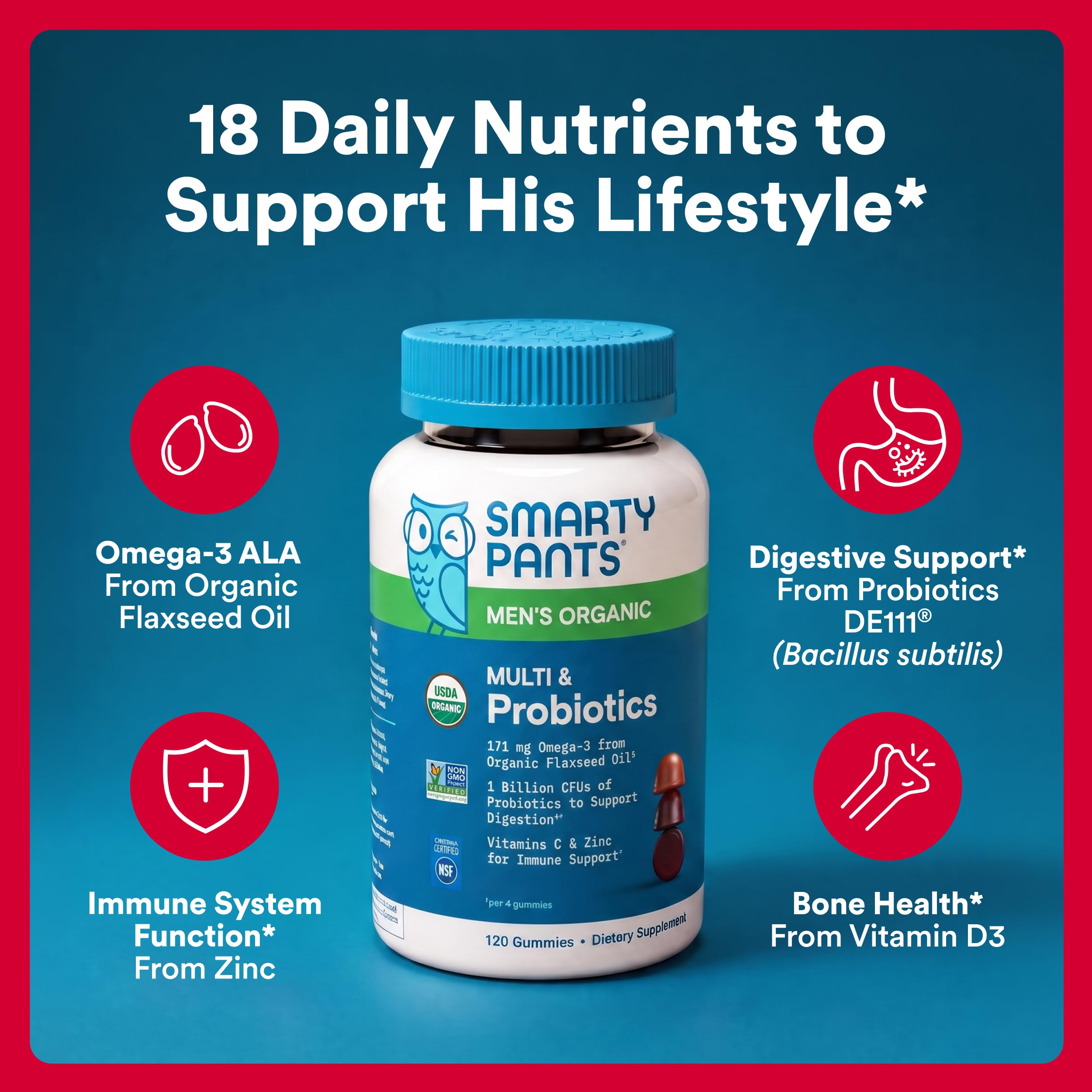 SmartyPants Organic Men's Multivitamin Gummies side view