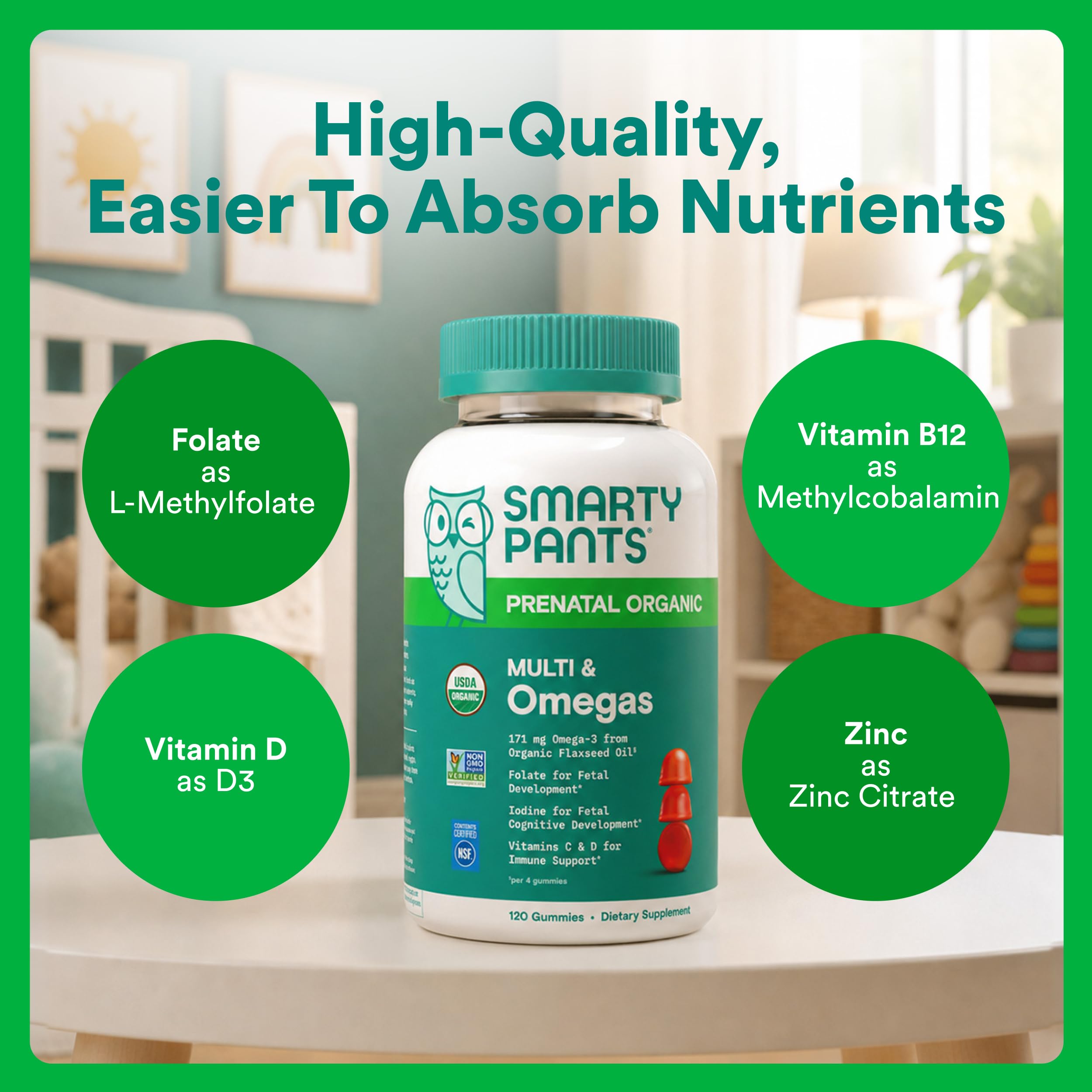 SmartyPants Organic Prenatal Gummies with dosage instructions