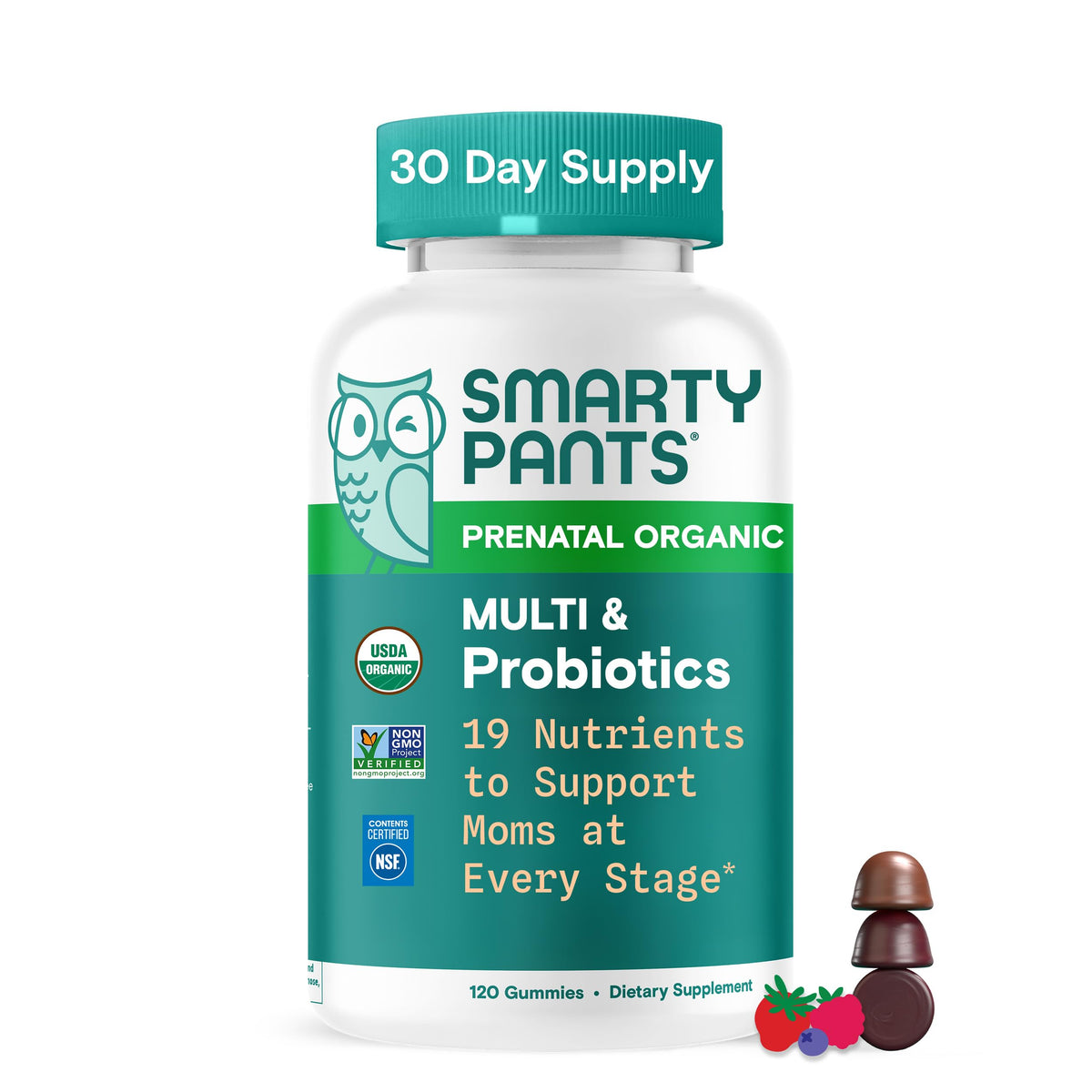 SmartyPants Organic Prenatal Multi & Probiotics front view packaging