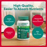 SmartyPants Organic Prenatal Multi & Probiotics gummies on a table