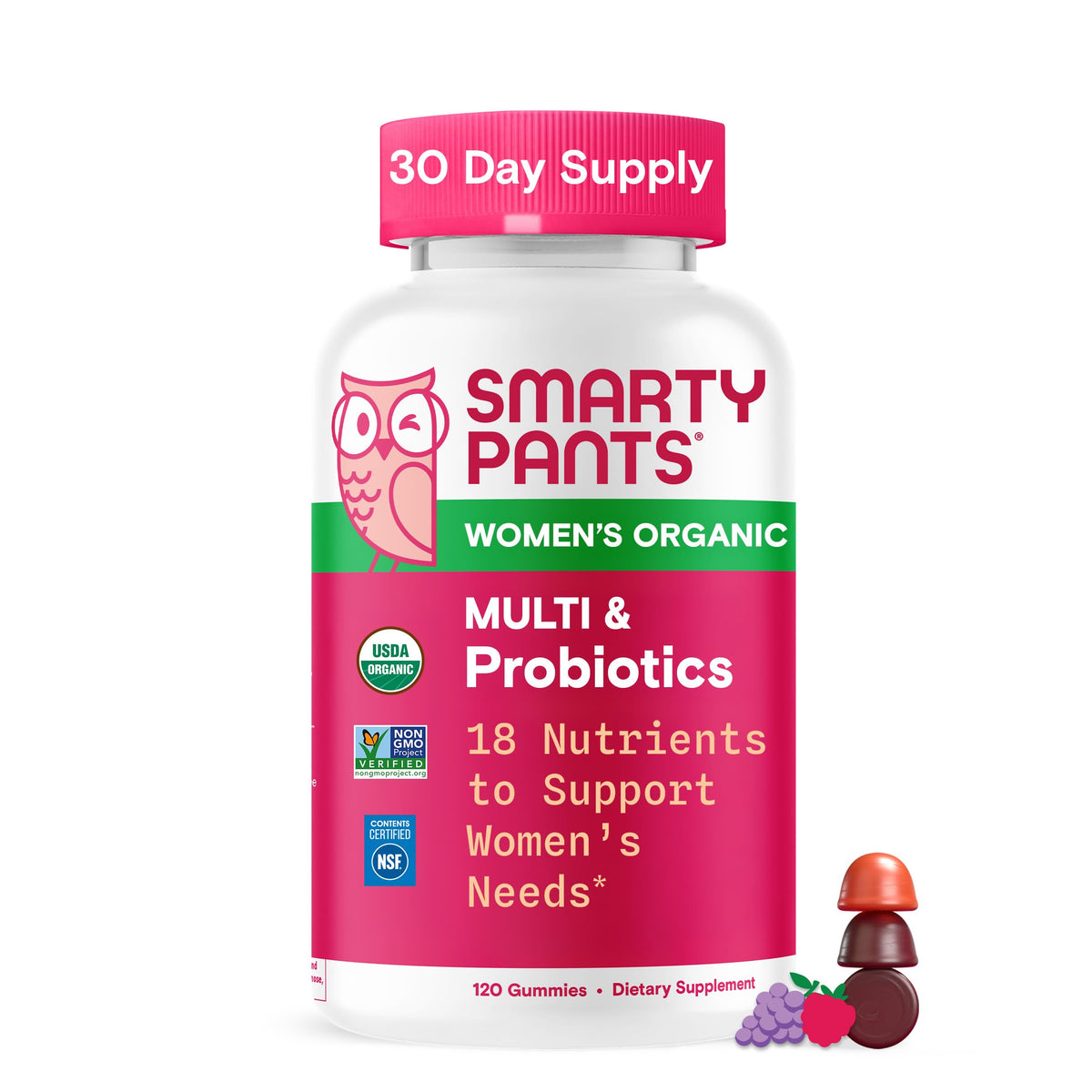 SmartyPants Organic Women's Multi & Probiotics Gummies front view