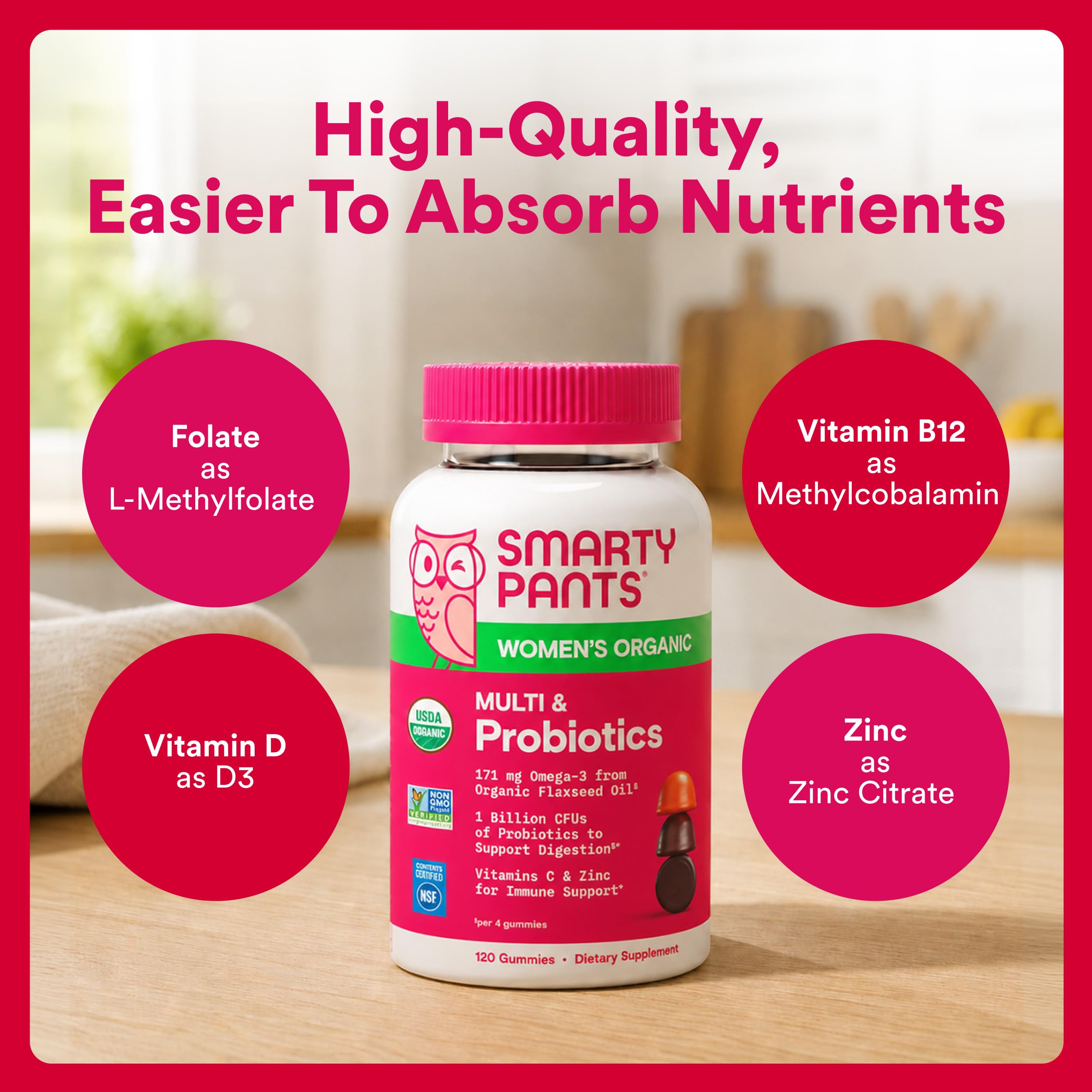 SmartyPants Organic Women's Multi & Probiotics Gummies nutrition facts