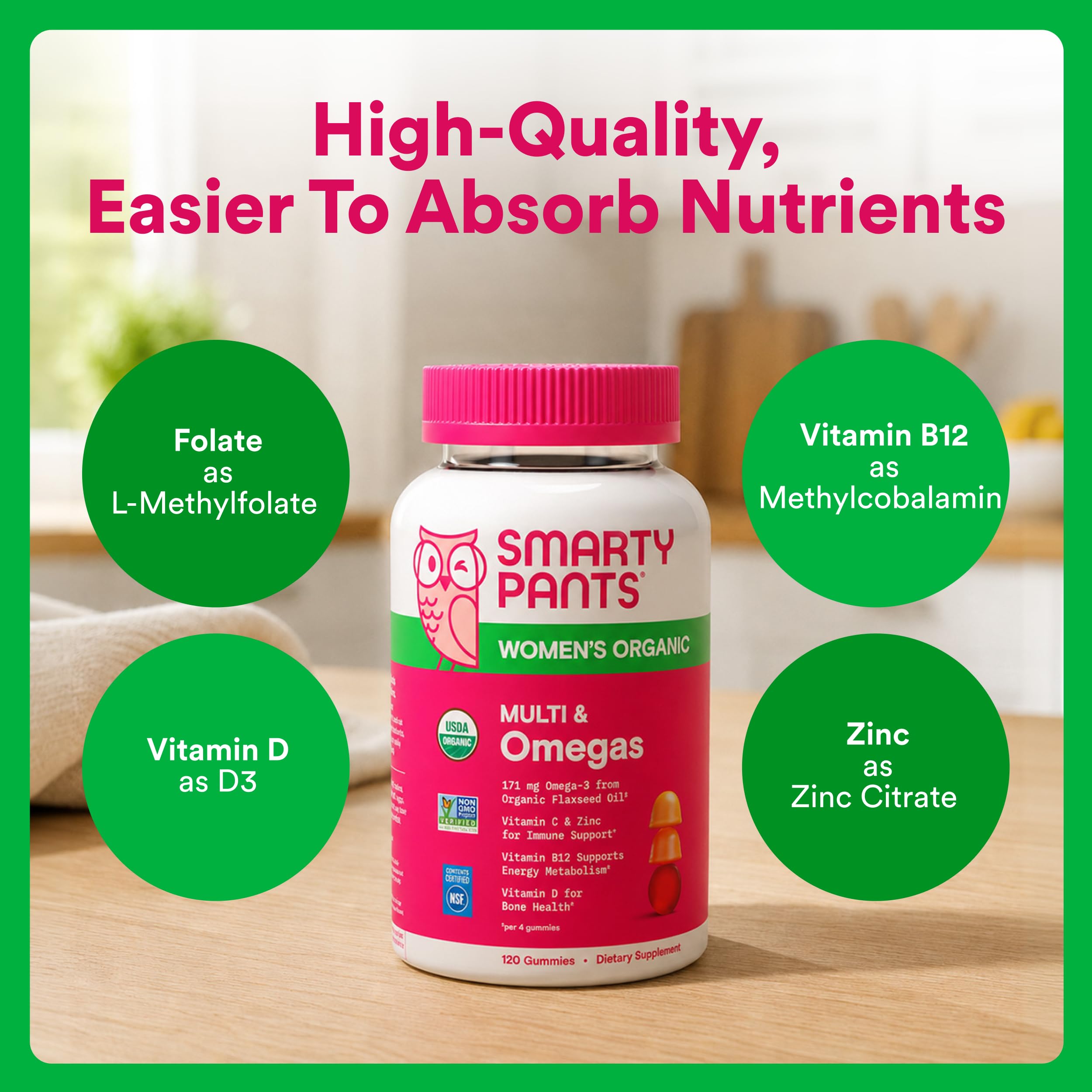 SmartyPants Organic Women's Multivitamin Gummies nutritional information