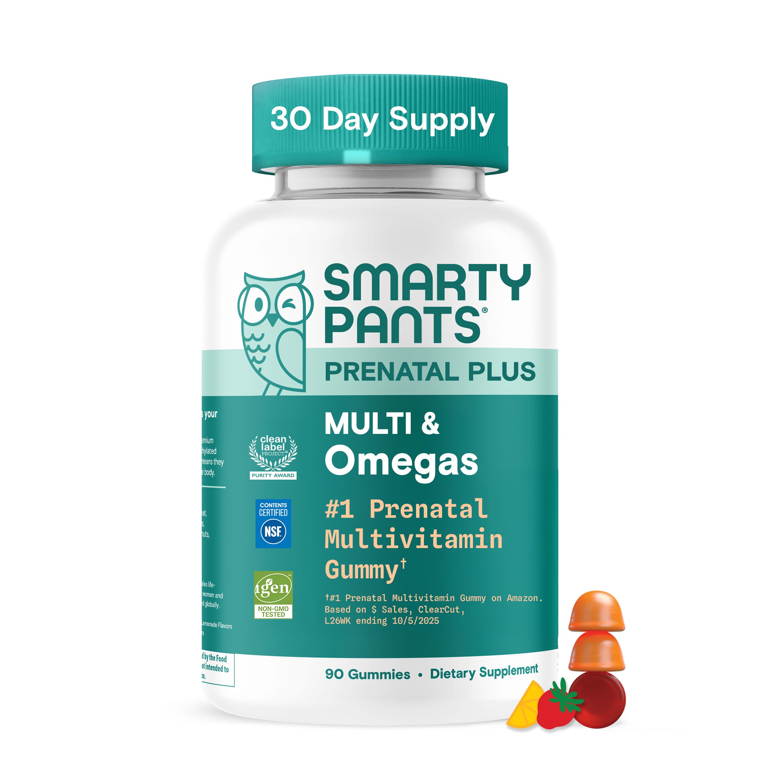 SmartyPants Prenatal Multivitamin Gummies 90 count bottle front view