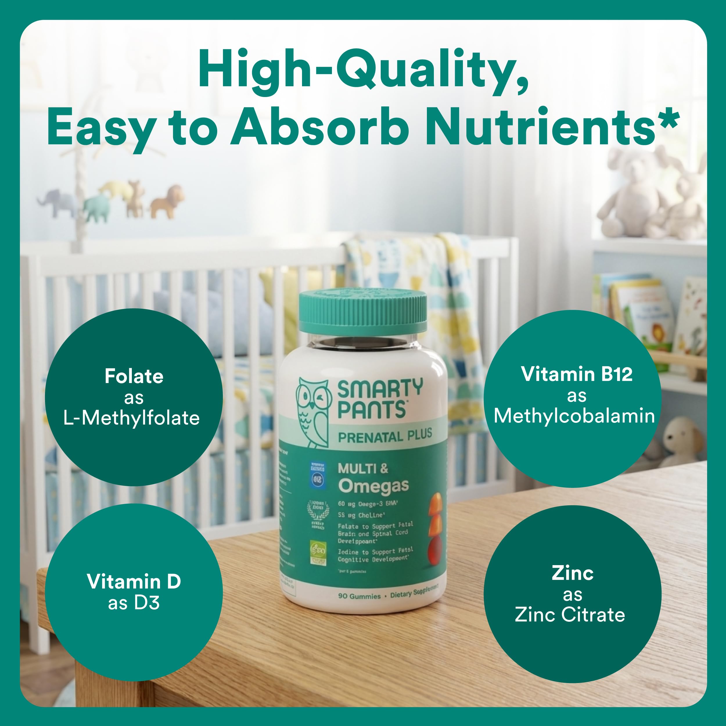 SmartyPants Prenatal Plus Multi & Omegas gummy vitamins close-up