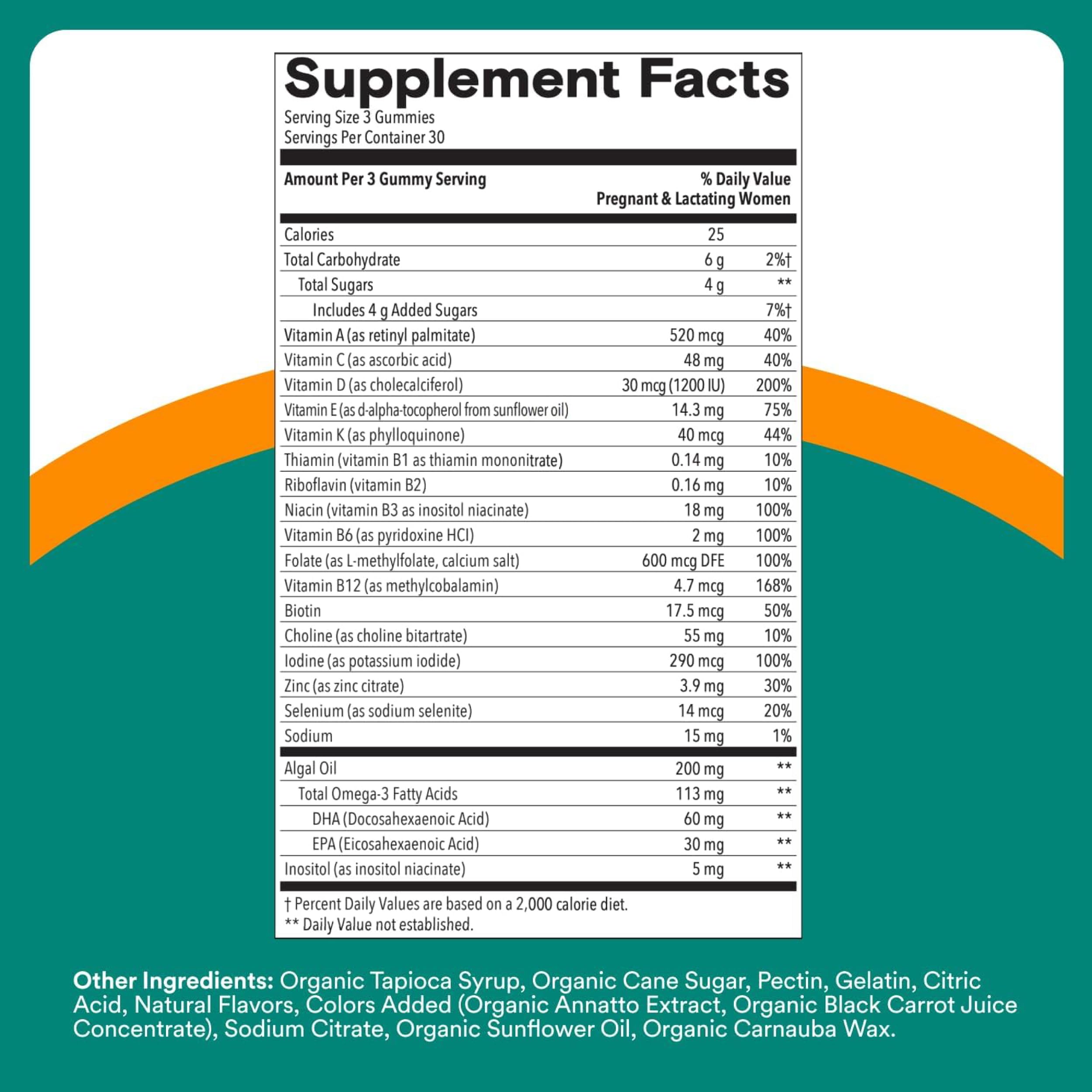 SmartyPants Prenatal Plus Multi & Omegas gummy vitamins ingredients list