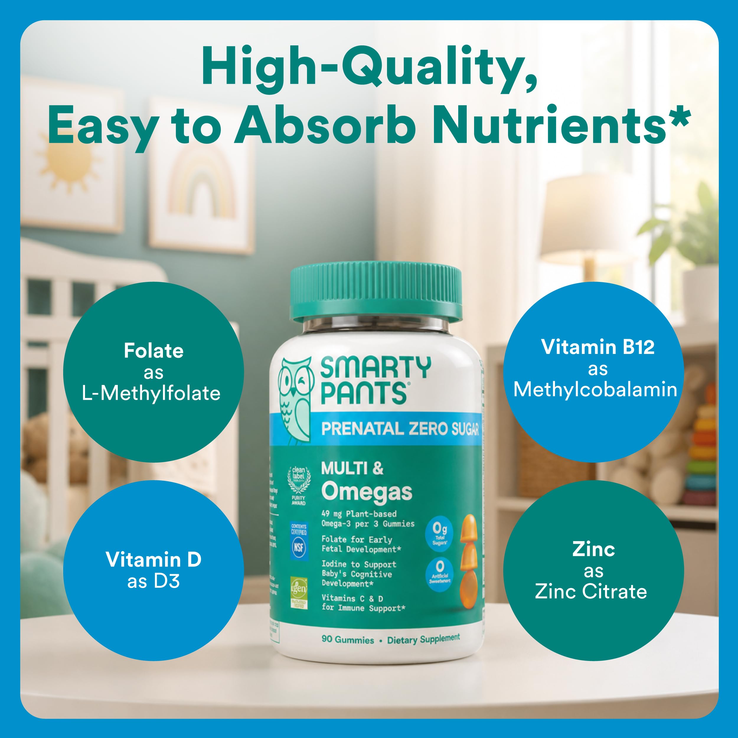 SmartyPants Prenatal Zero Sugar Multi & Omegas gummies close-up